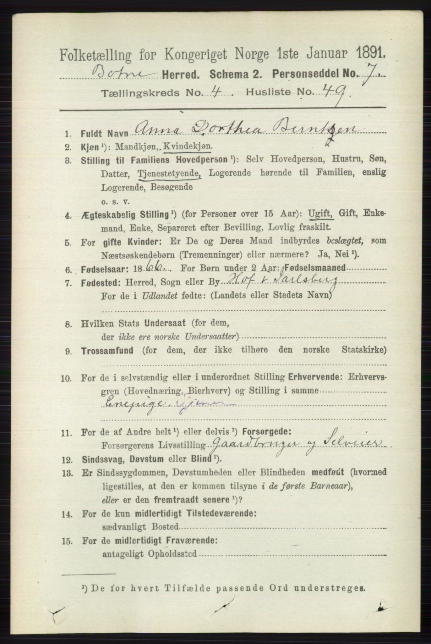 RA, 1891 census for 0715 Botne, 1891, p. 1886