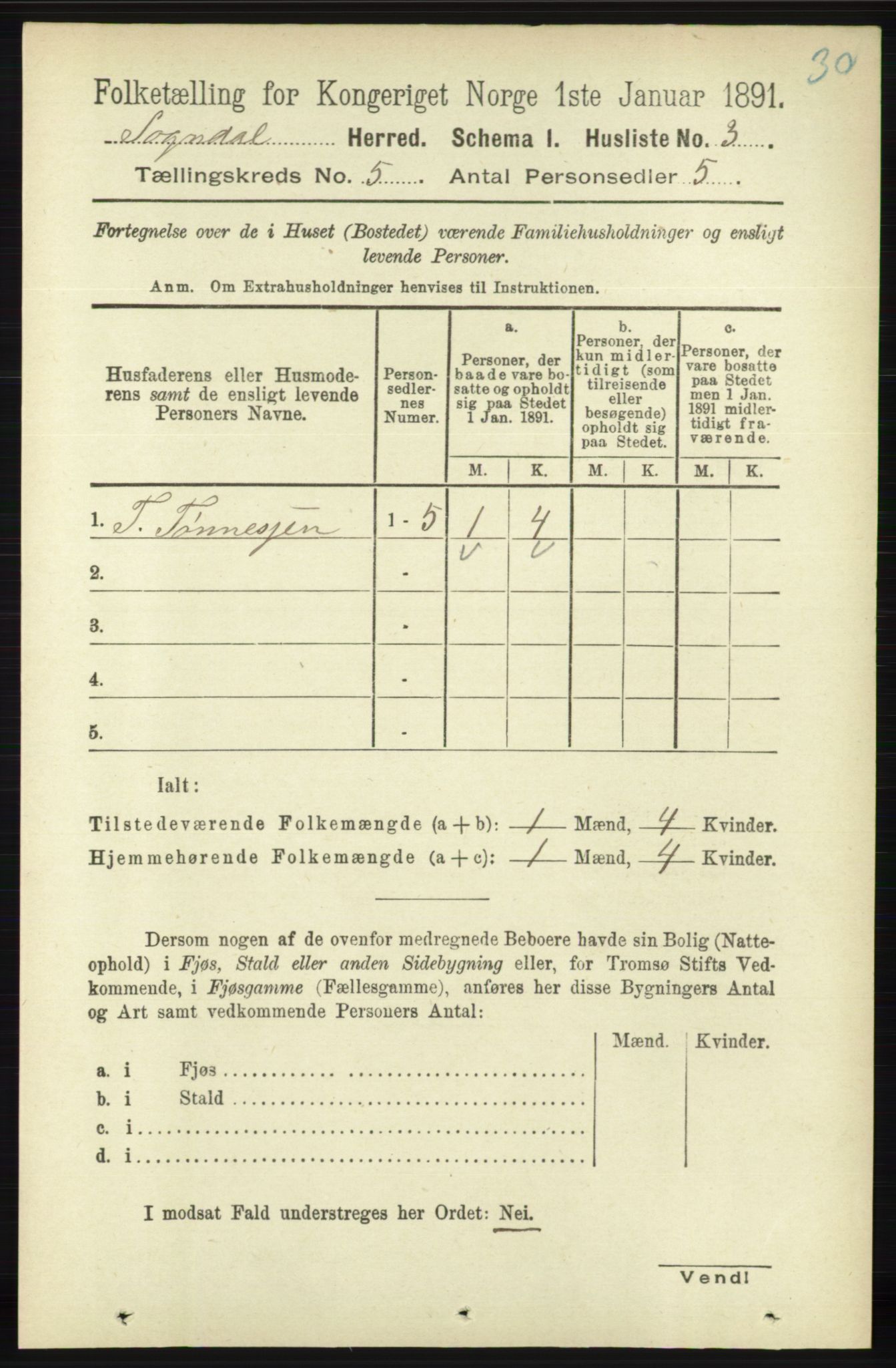 RA, 1891 census for 1111 Sokndal, 1891, p. 1278