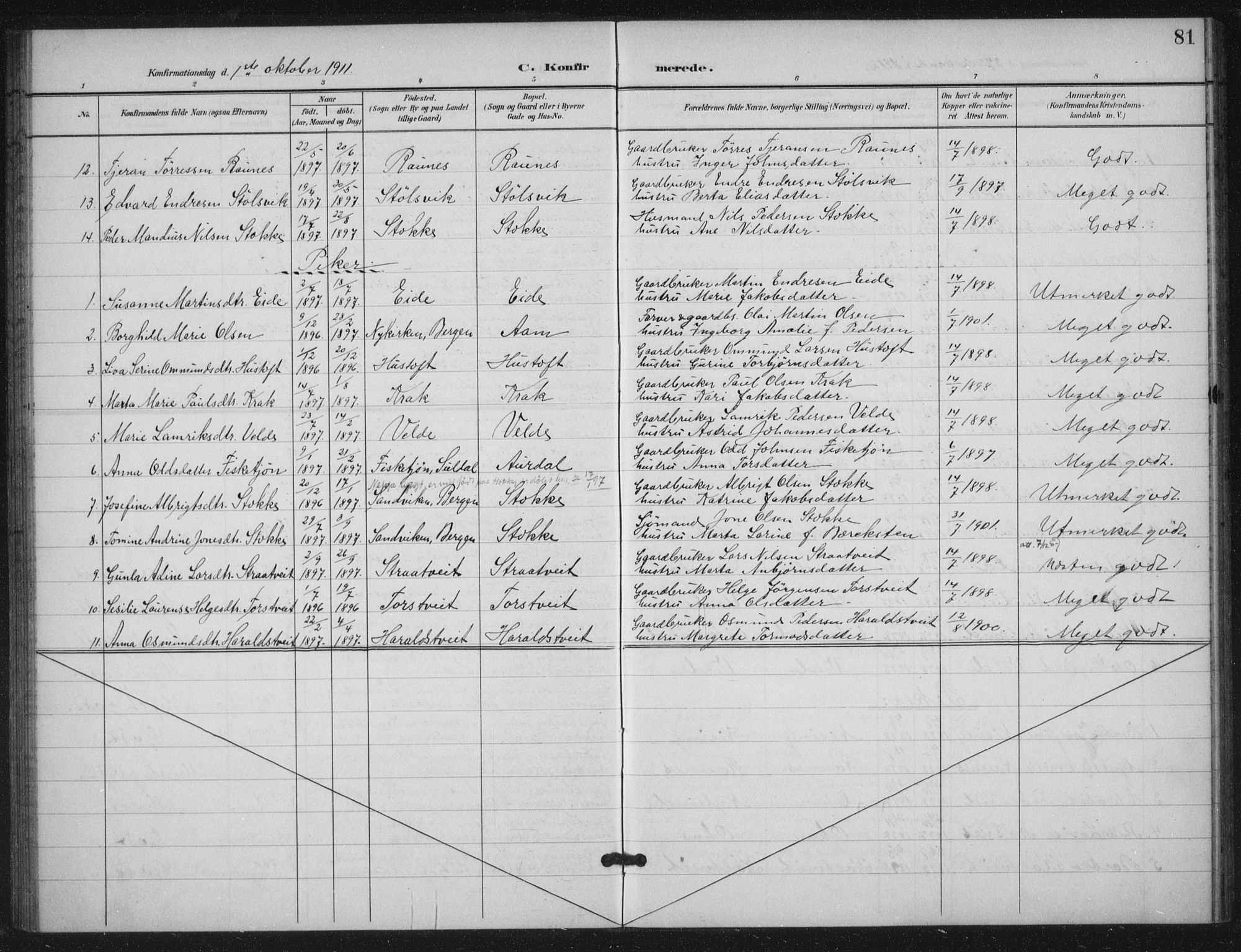 Skjold sokneprestkontor, AV/SAST-A-101847/H/Ha/Haa/L0012: Parish register (official) no. A 12, 1899-1915, p. 81