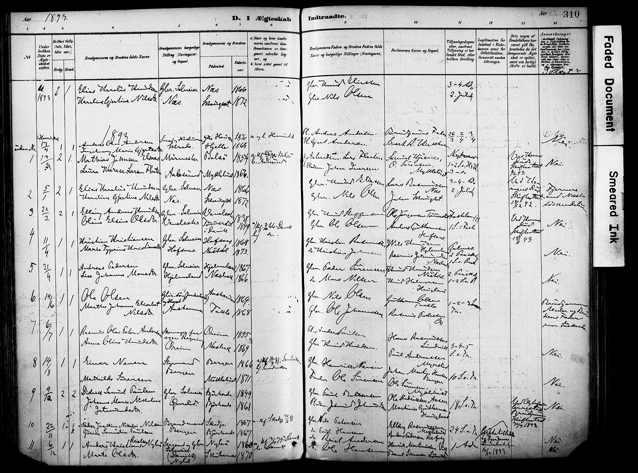 Eid sokneprestembete, SAB/A-82301/H/Haa/Haab/L0001: Parish register (official) no. B 1, 1879-1906, p. 310