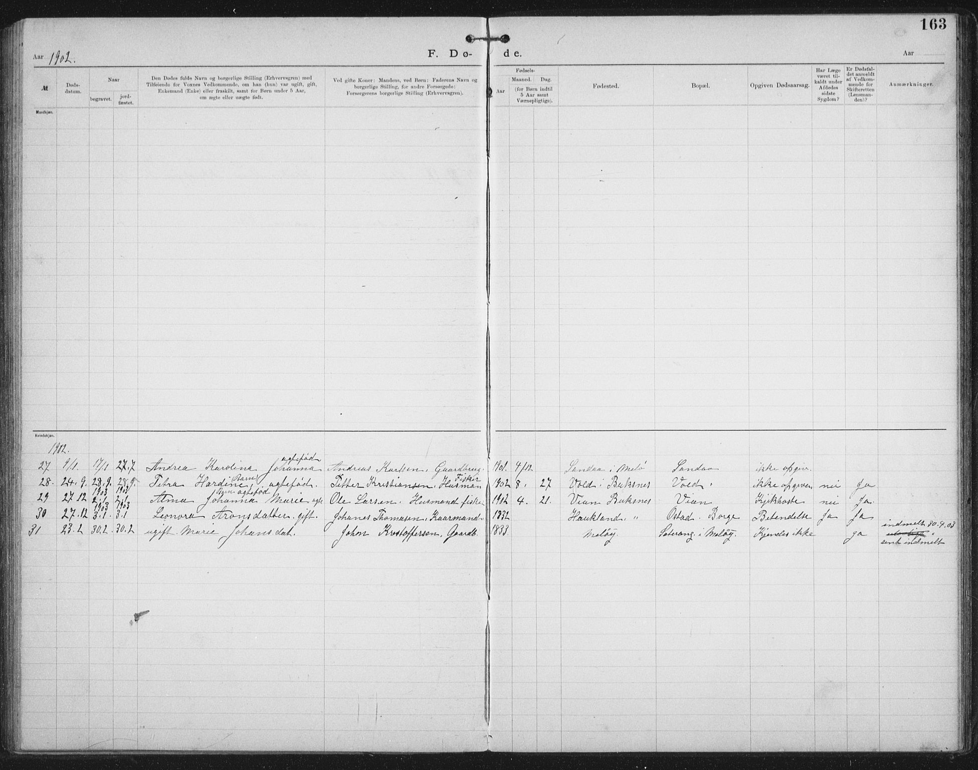 Ministerialprotokoller, klokkerbøker og fødselsregistre - Nordland, SAT/A-1459/881/L1174: Dissenter register no. 881D01, 1891-1933, p. 163
