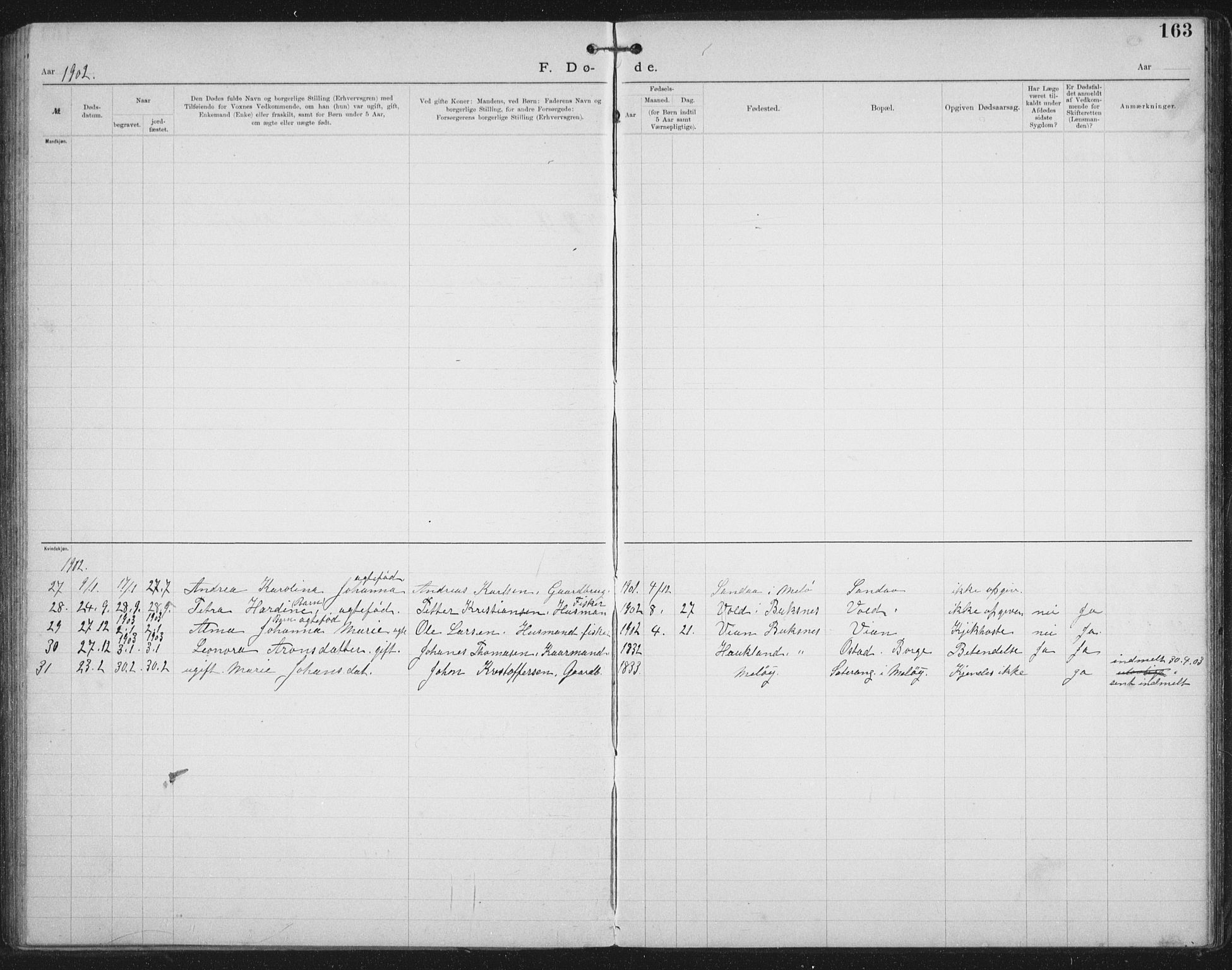 Ministerialprotokoller, klokkerbøker og fødselsregistre - Nordland, AV/SAT-A-1459/881/L1174: Dissenter register no. 881D01, 1891-1933, p. 163