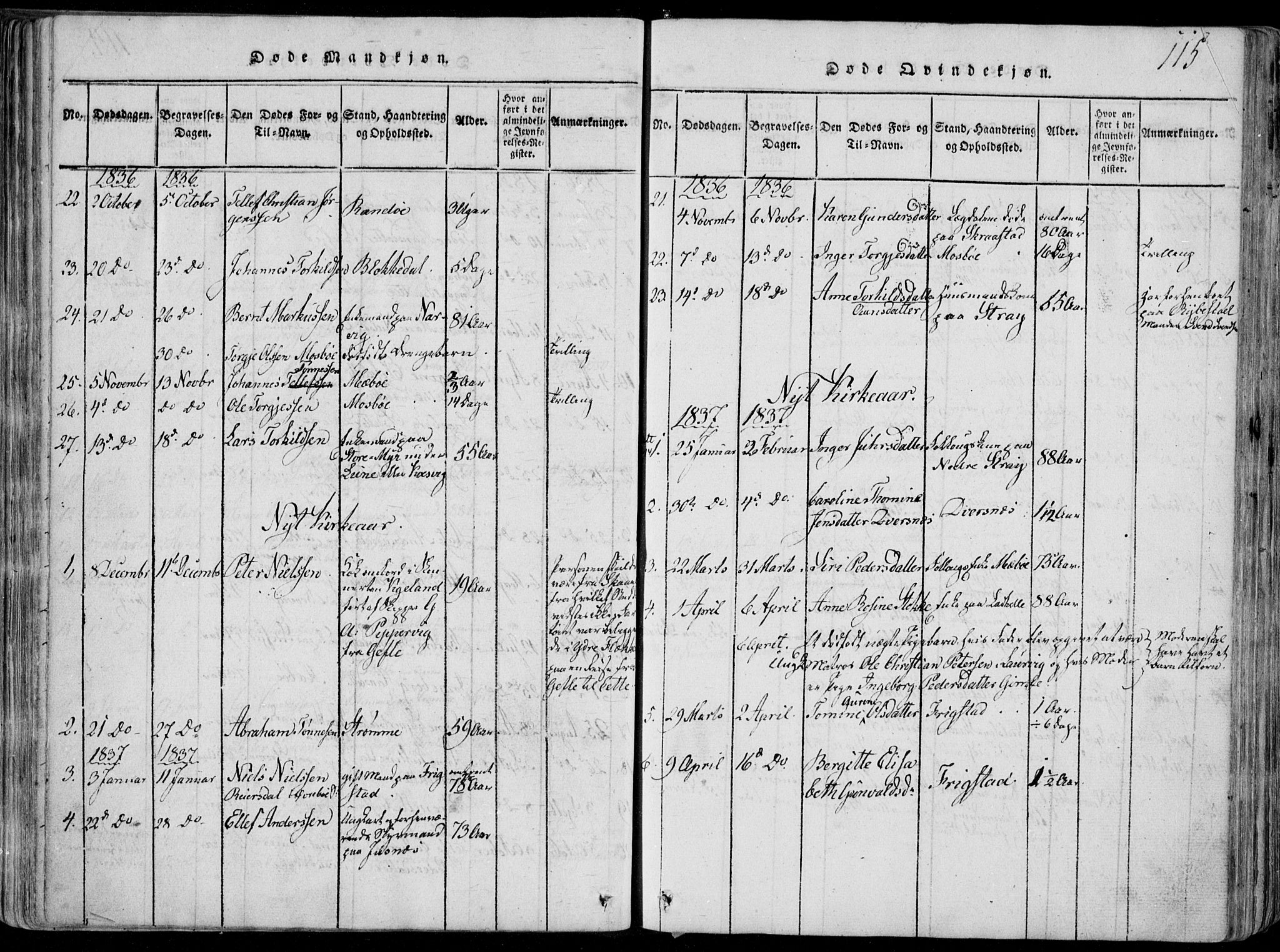 Oddernes sokneprestkontor, SAK/1111-0033/F/Fa/Faa/L0005: Parish register (official) no. A 5, 1820-1838, p. 115