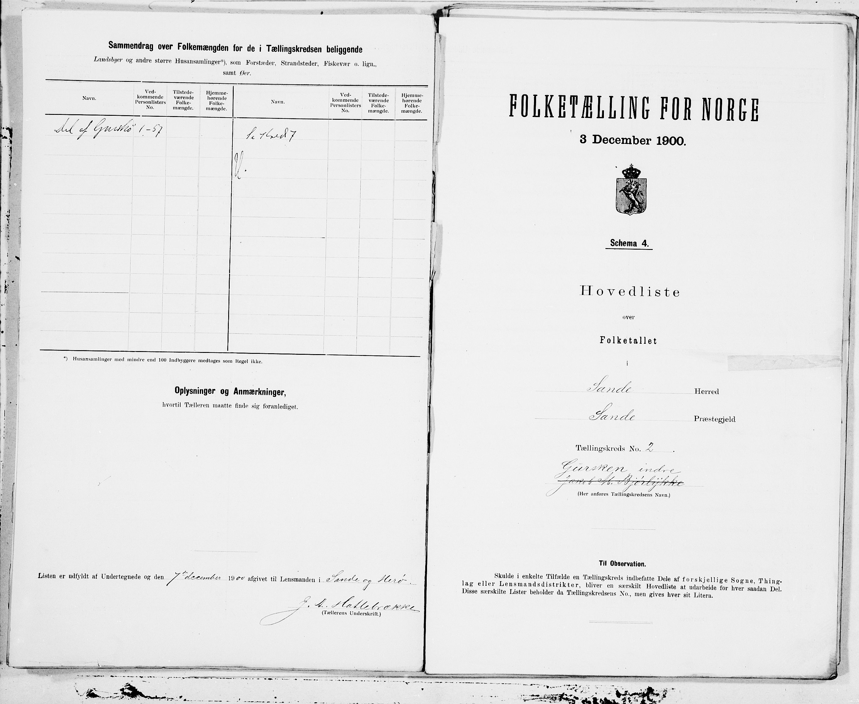 SAT, 1900 census for Sande, 1900, p. 4