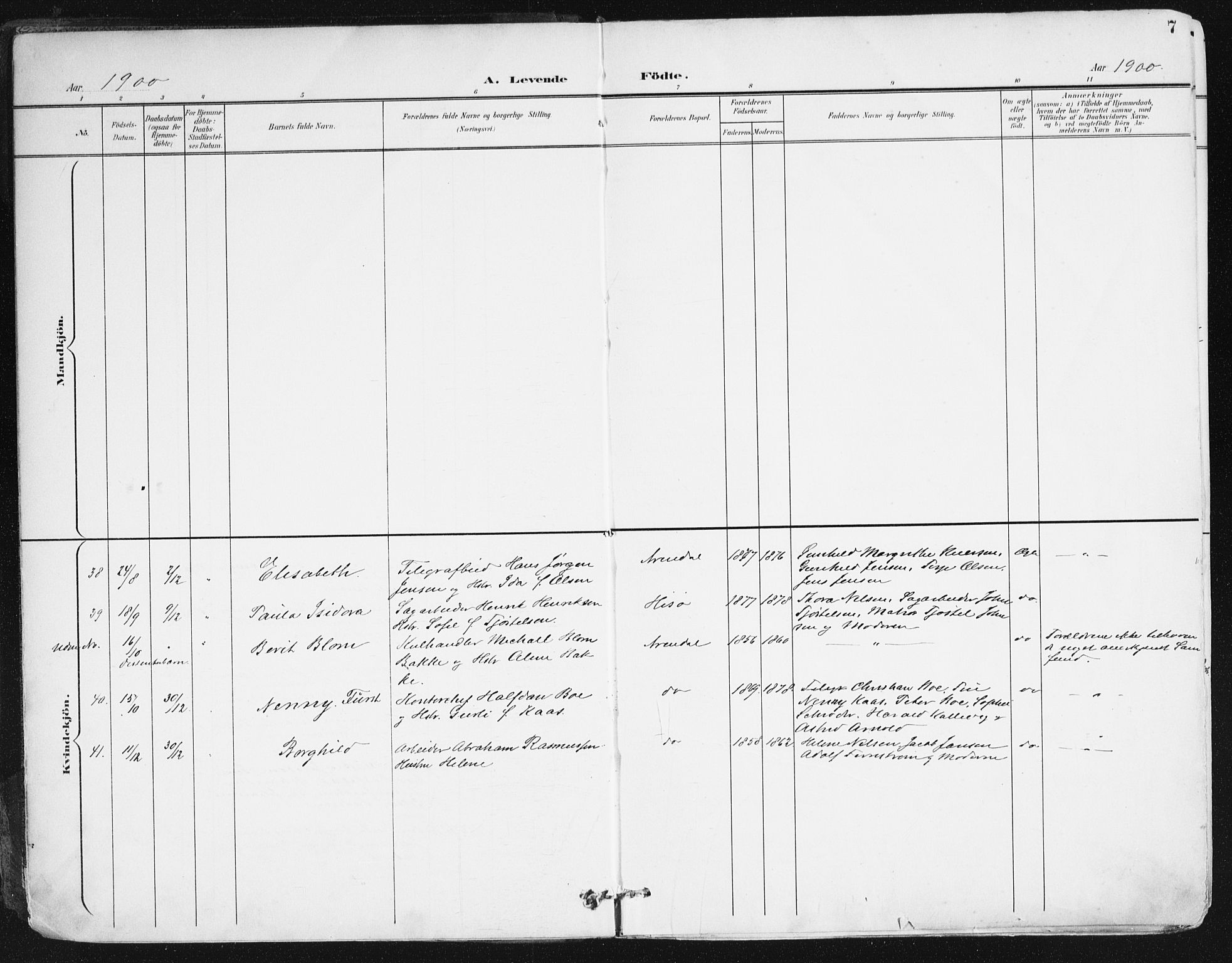 Arendal sokneprestkontor, Trefoldighet, AV/SAK-1111-0040/F/Fa/L0010: Parish register (official) no. A 10, 1900-1919, p. 7