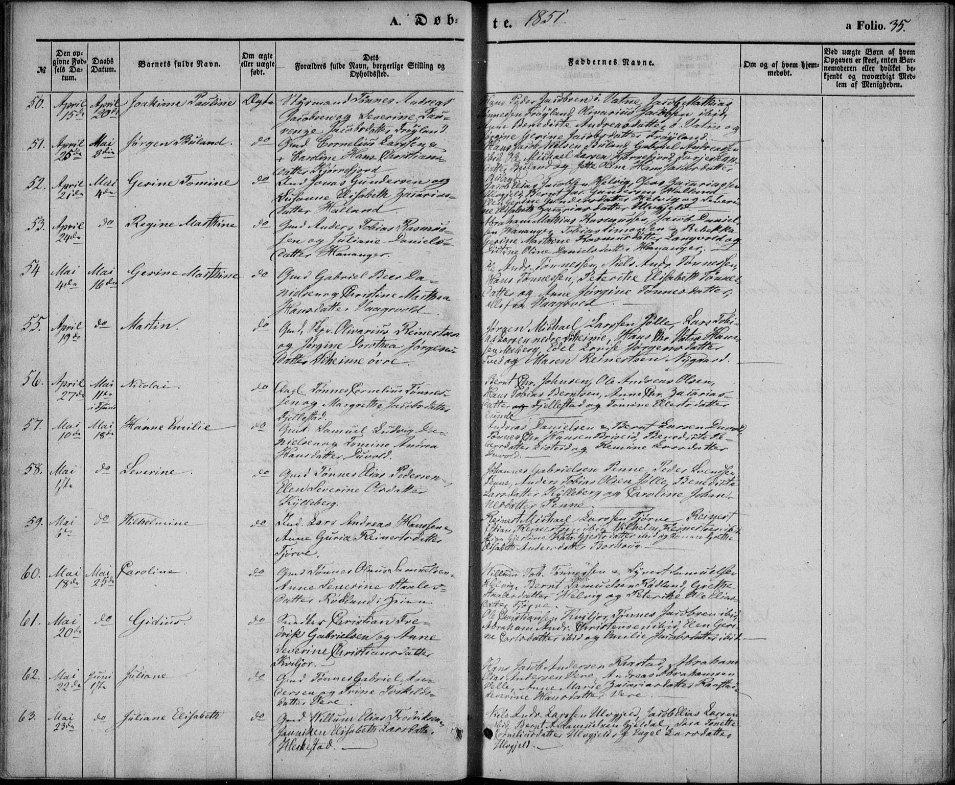 Lista sokneprestkontor, AV/SAK-1111-0027/F/Fb/L0002: Parish register (copy) no. B 2, 1847-1862, p. 35