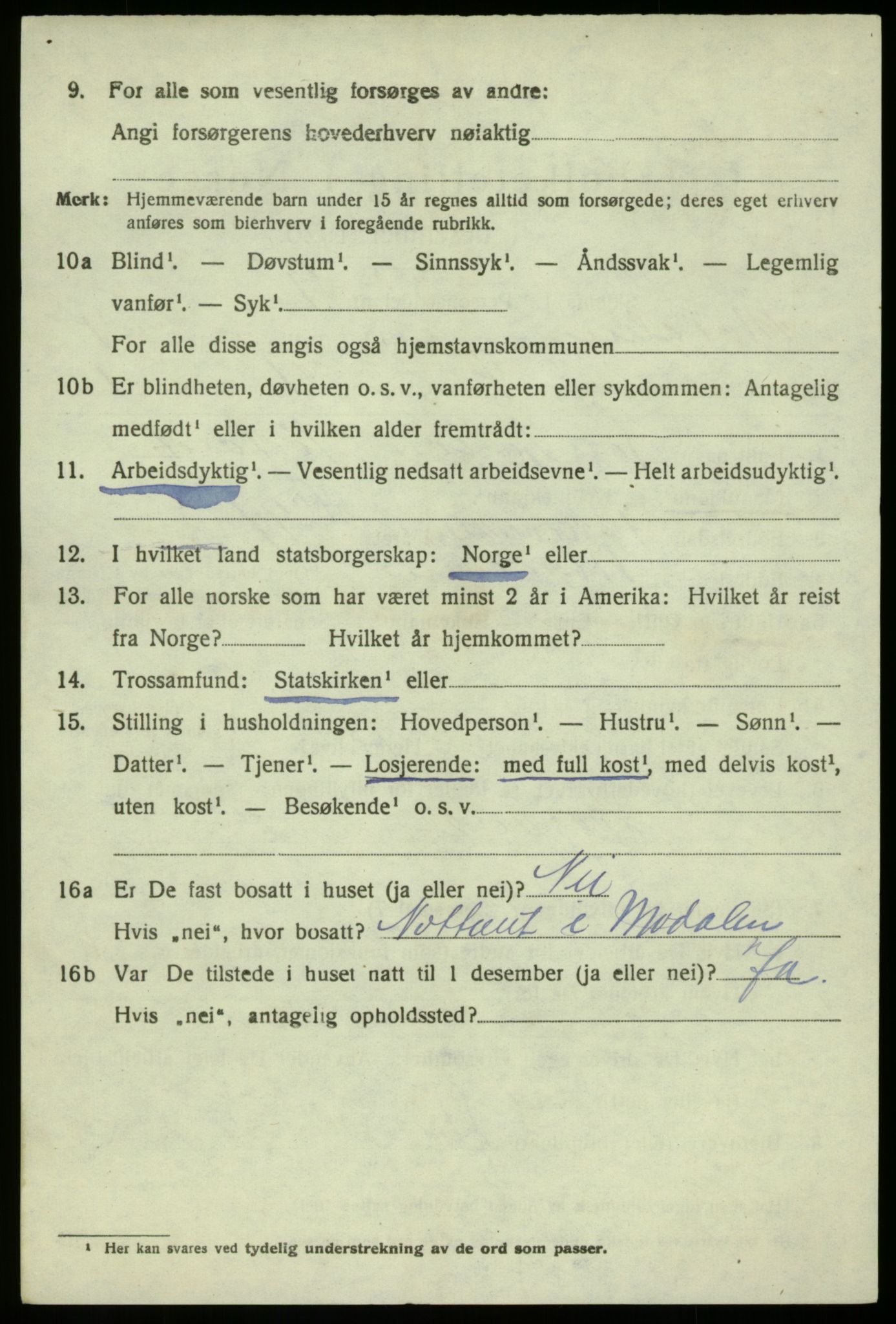 SAB, 1920 census for Modalen, 1920, p. 321