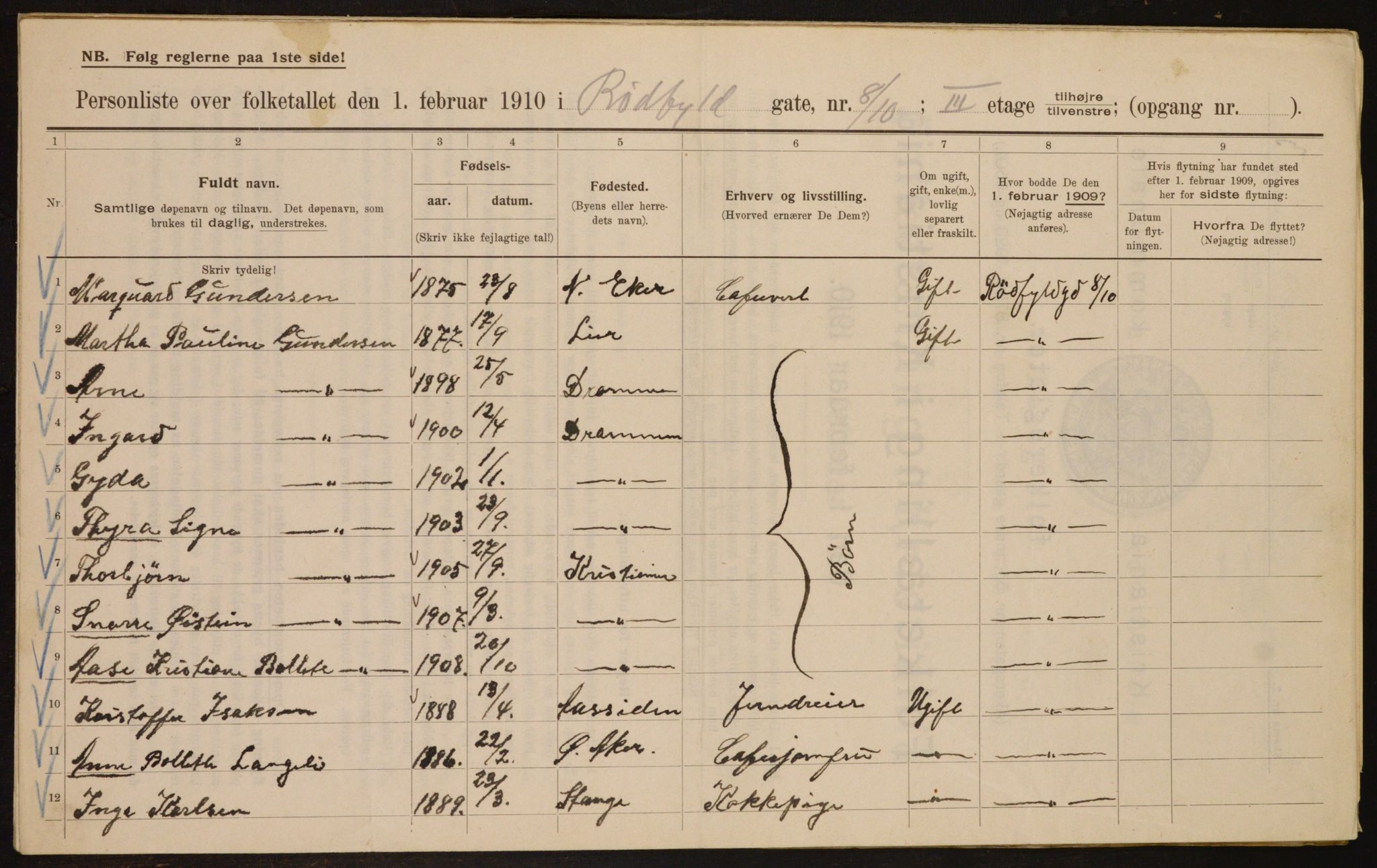 OBA, Municipal Census 1910 for Kristiania, 1910, p. 82167