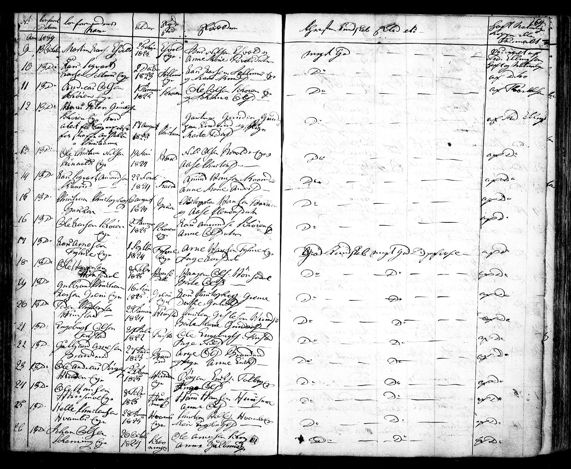 Nes prestekontor Kirkebøker, AV/SAO-A-10410/F/Fa/L0006: Parish register (official) no. I 6, 1833-1845, p. 164