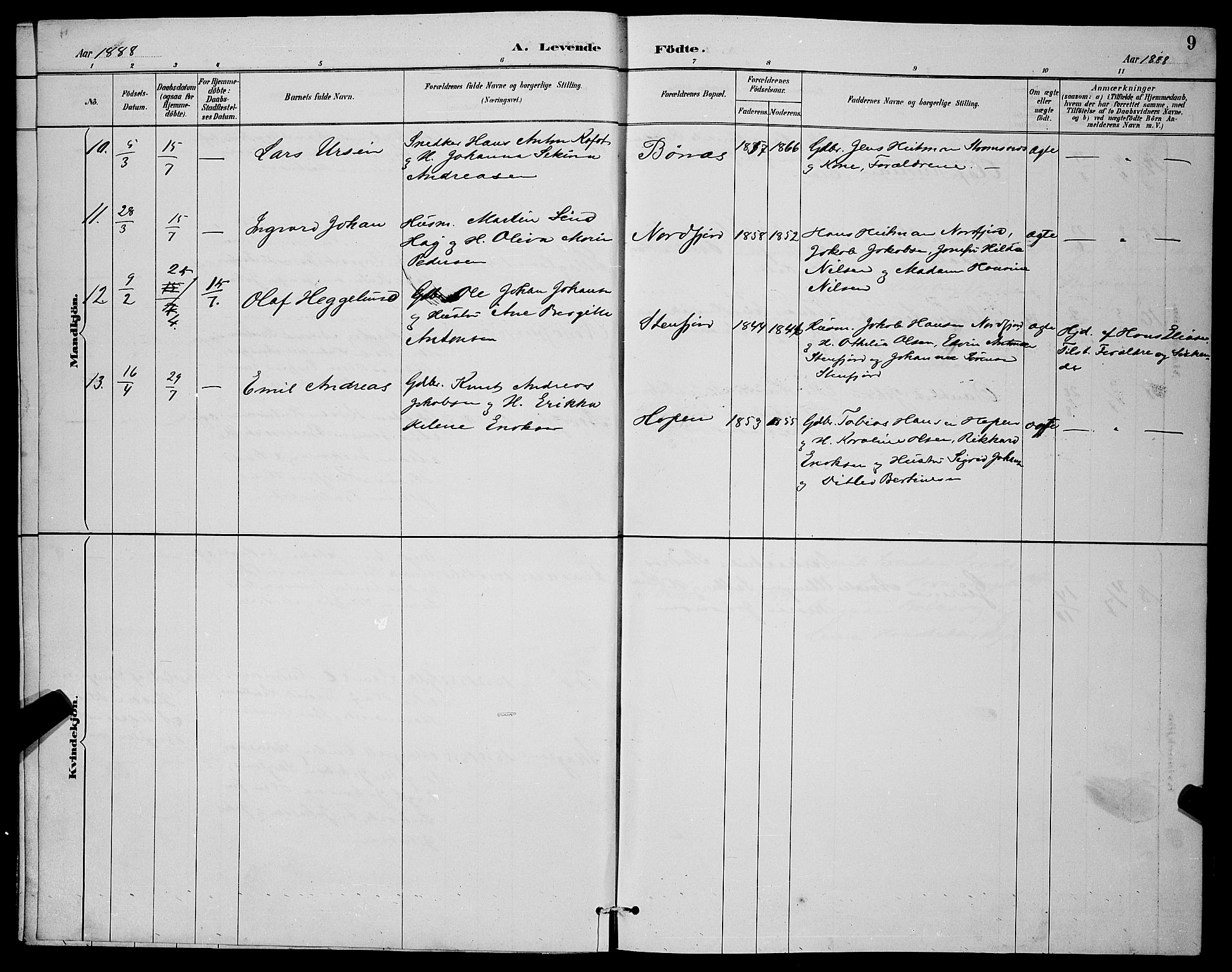 Berg sokneprestkontor, AV/SATØ-S-1318/G/Ga/Gab/L0004klokker: Parish register (copy) no. 4, 1887-1897, p. 9