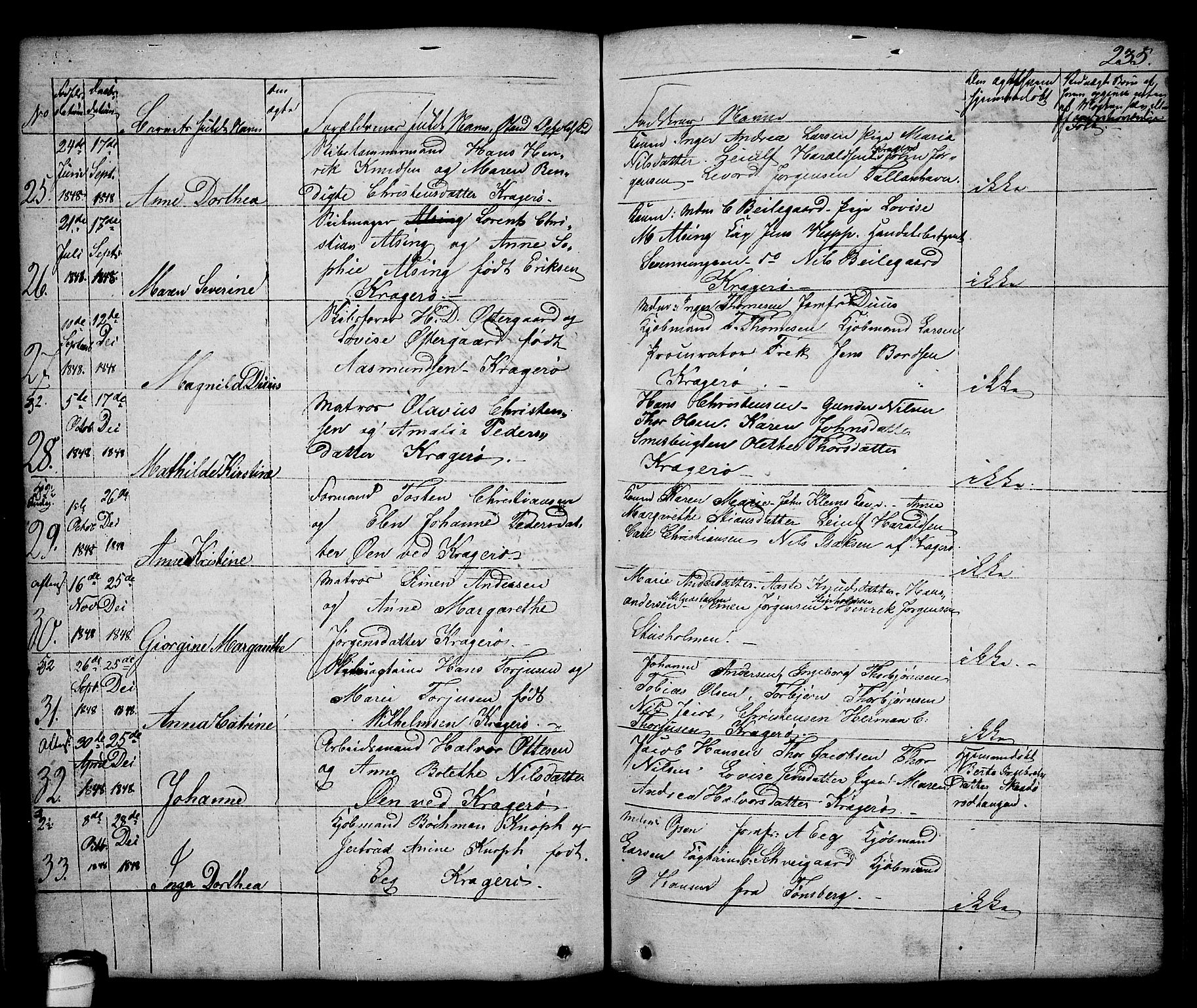 Kragerø kirkebøker, AV/SAKO-A-278/G/Ga/L0003: Parish register (copy) no. 3, 1832-1852, p. 235