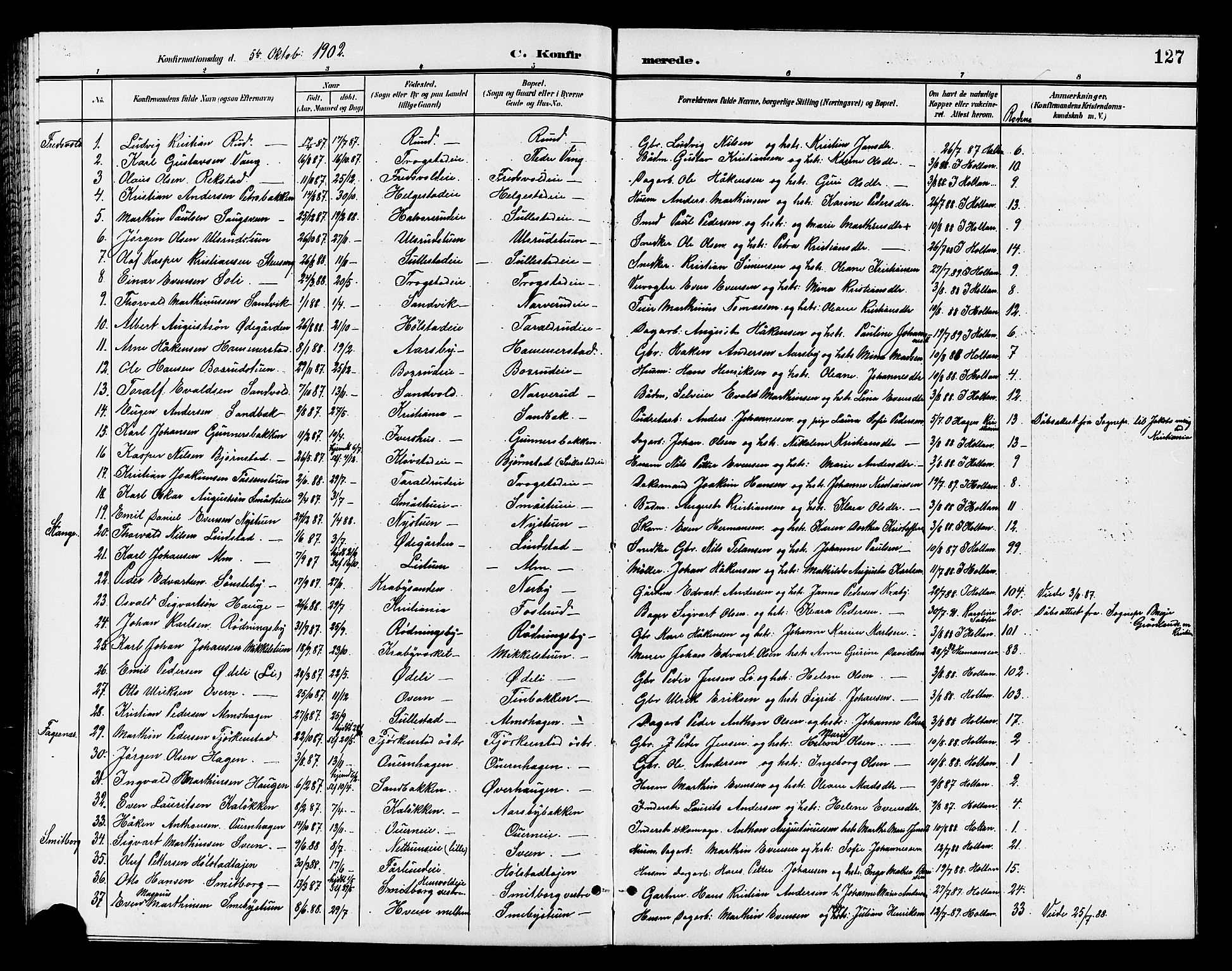 Østre Toten prestekontor, AV/SAH-PREST-104/H/Ha/Hab/L0007: Parish register (copy) no. 7, 1901-1912, p. 127