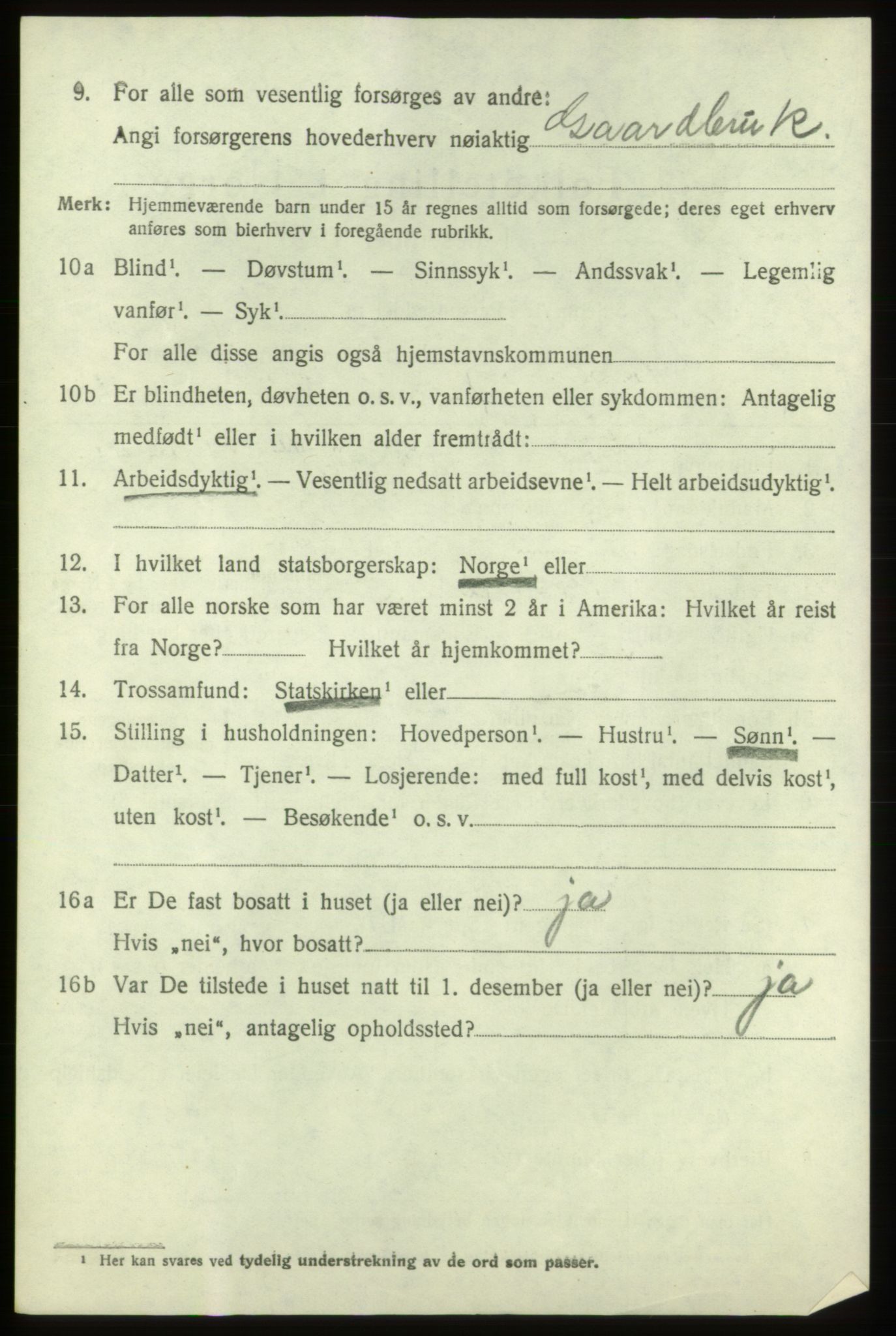 SAB, 1920 census for Tysnes, 1920, p. 3121