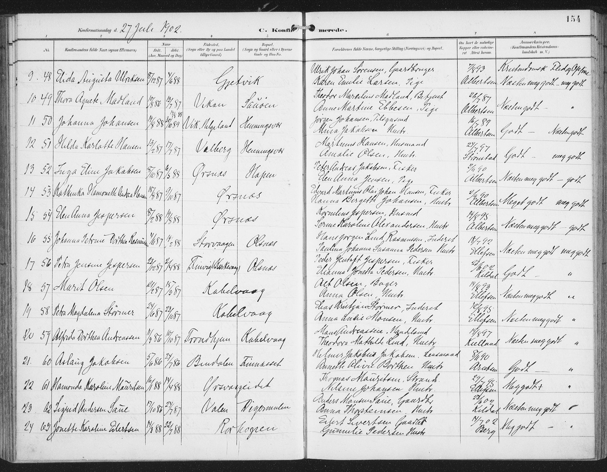 Ministerialprotokoller, klokkerbøker og fødselsregistre - Nordland, AV/SAT-A-1459/874/L1062: Parish register (official) no. 874A06, 1899-1907, p. 154