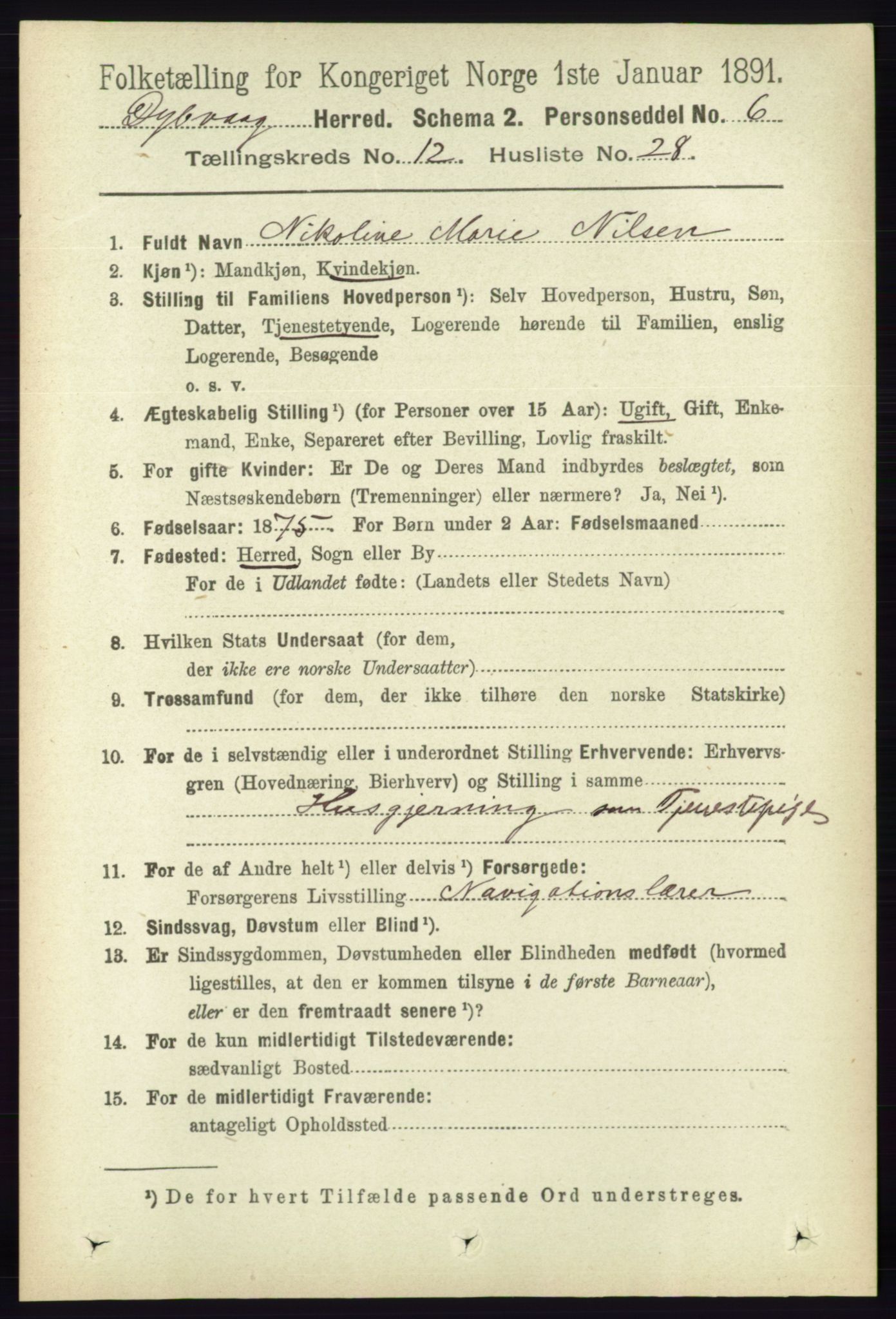 RA, 1891 census for 0915 Dypvåg, 1891, p. 4911