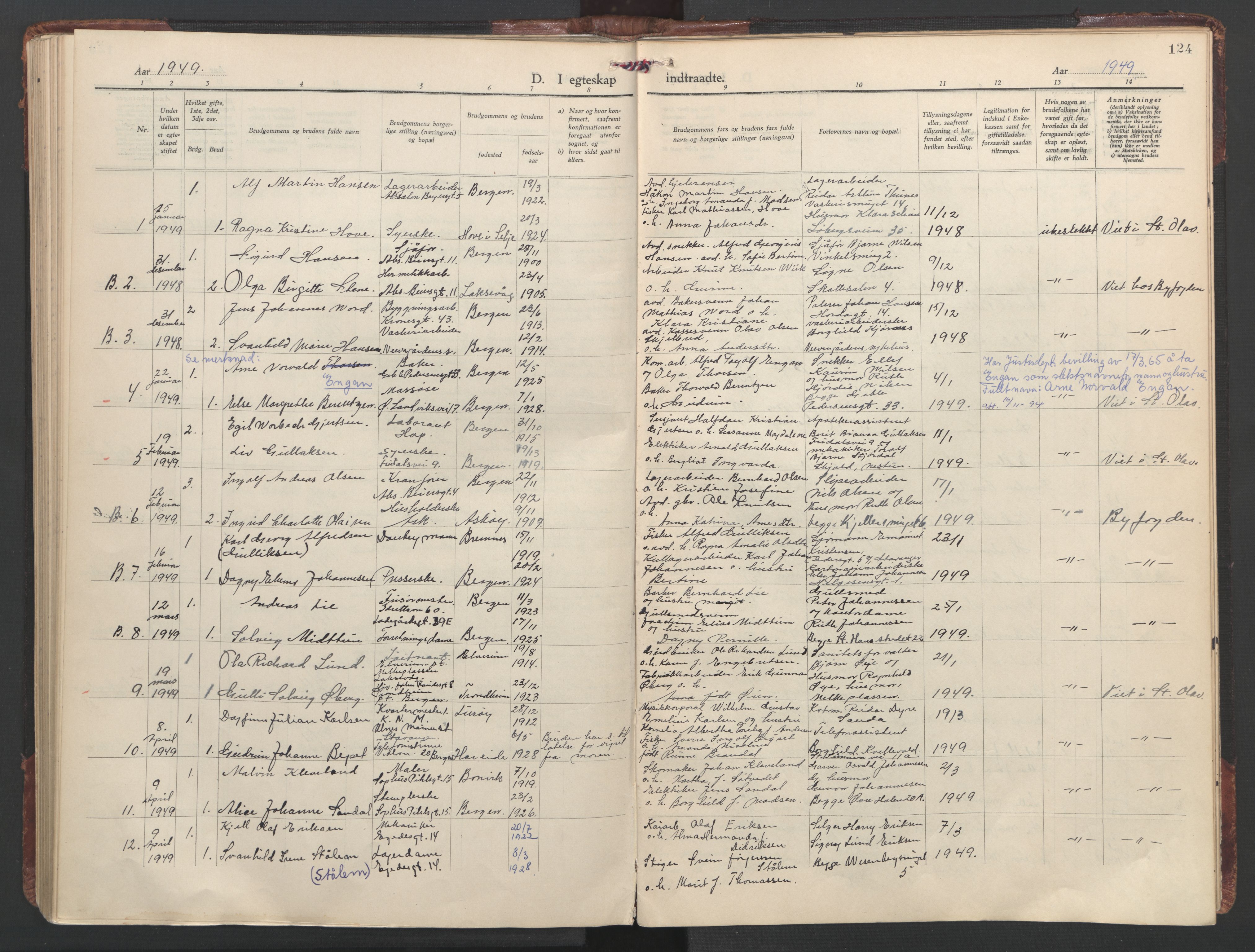 St. Olavs Sokneprestembete, AV/SAB-A-78101/H/Haa: Parish register (official) no. C 1, 1928-1954, p. 124