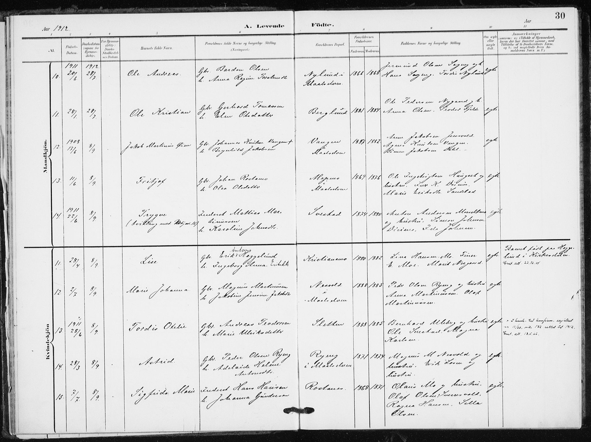 Målselv sokneprestembete, SATØ/S-1311/G/Ga/Gaa/L0012kirke: Parish register (official) no. 12, 1903-1920, p. 30