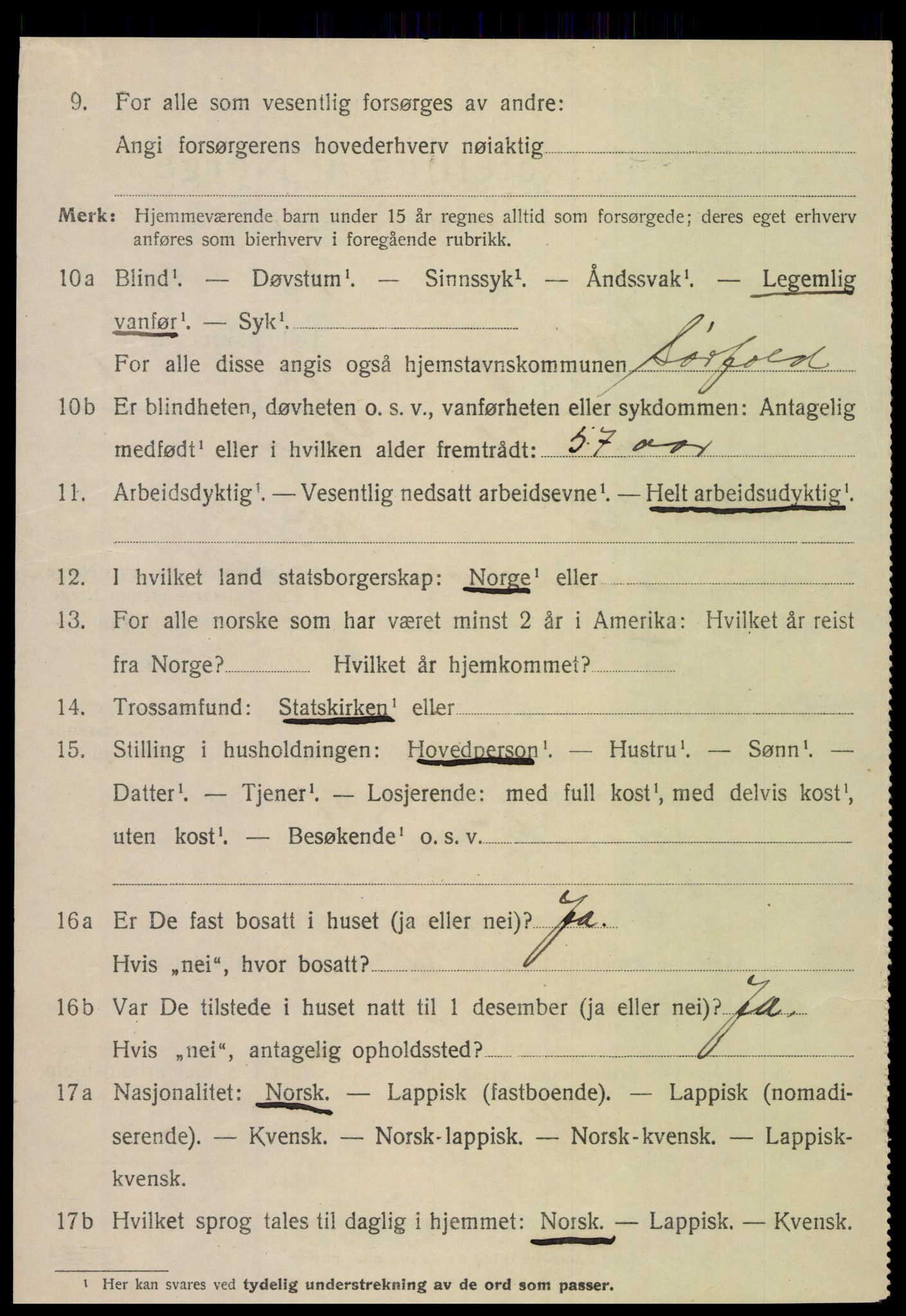 SAT, 1920 census for Sørfold, 1920, p. 1910