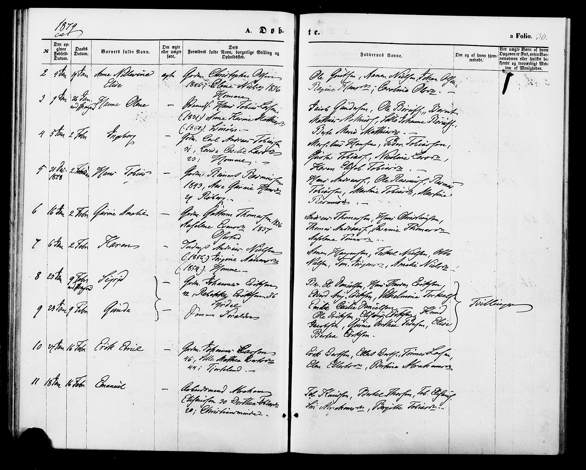 Sør-Audnedal sokneprestkontor, AV/SAK-1111-0039/F/Fa/Fab/L0008: Parish register (official) no. A 8, 1876-1881, p. 30