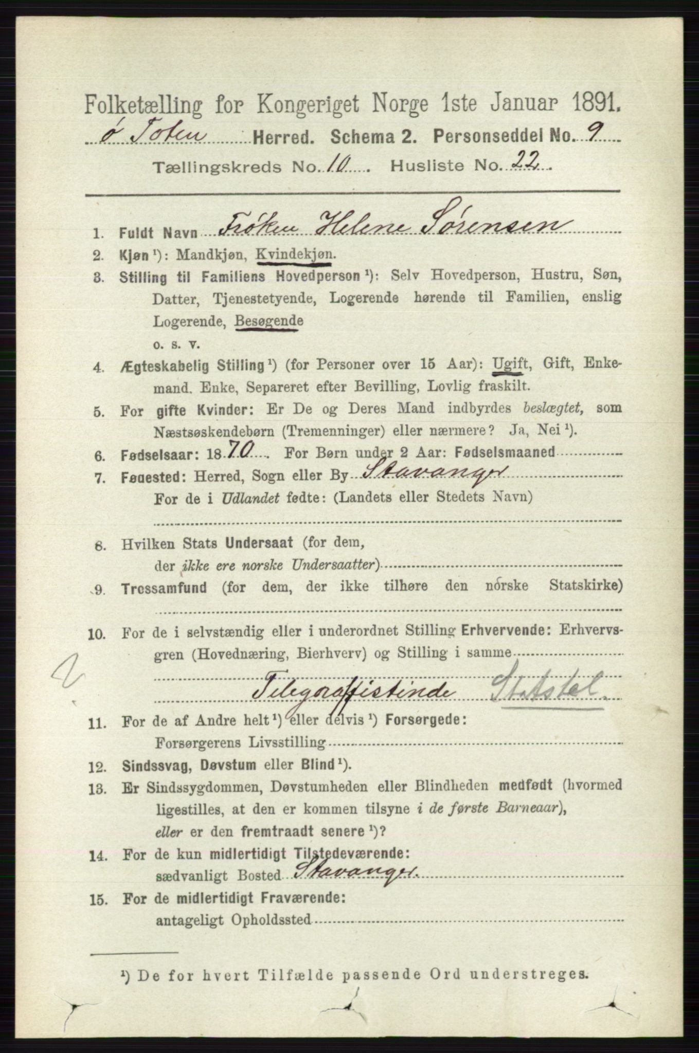 RA, 1891 census for 0528 Østre Toten, 1891, p. 6505