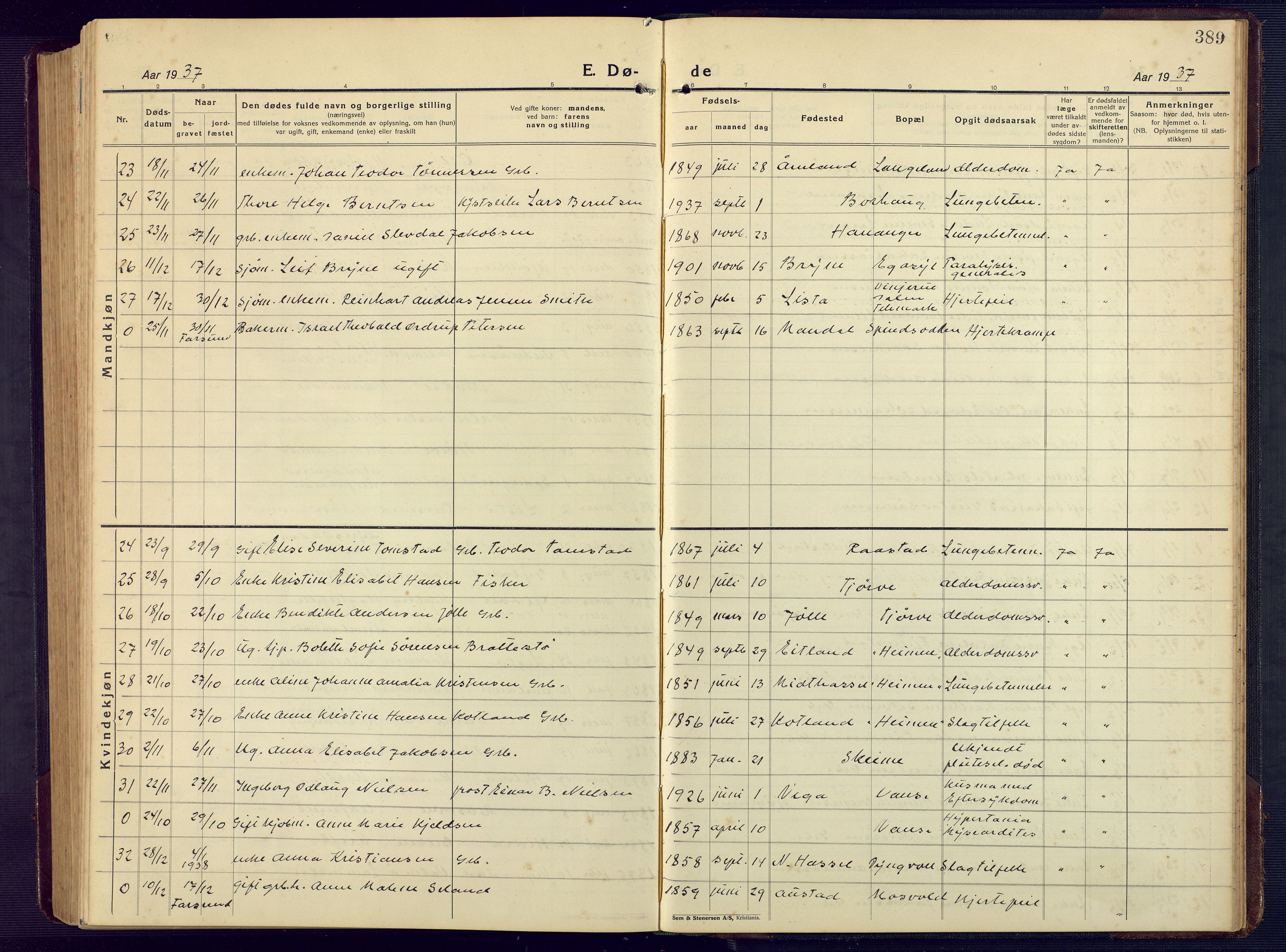 Lista sokneprestkontor, AV/SAK-1111-0027/F/Fb/L0006: Parish register (copy) no. B 6, 1924-1947, p. 389