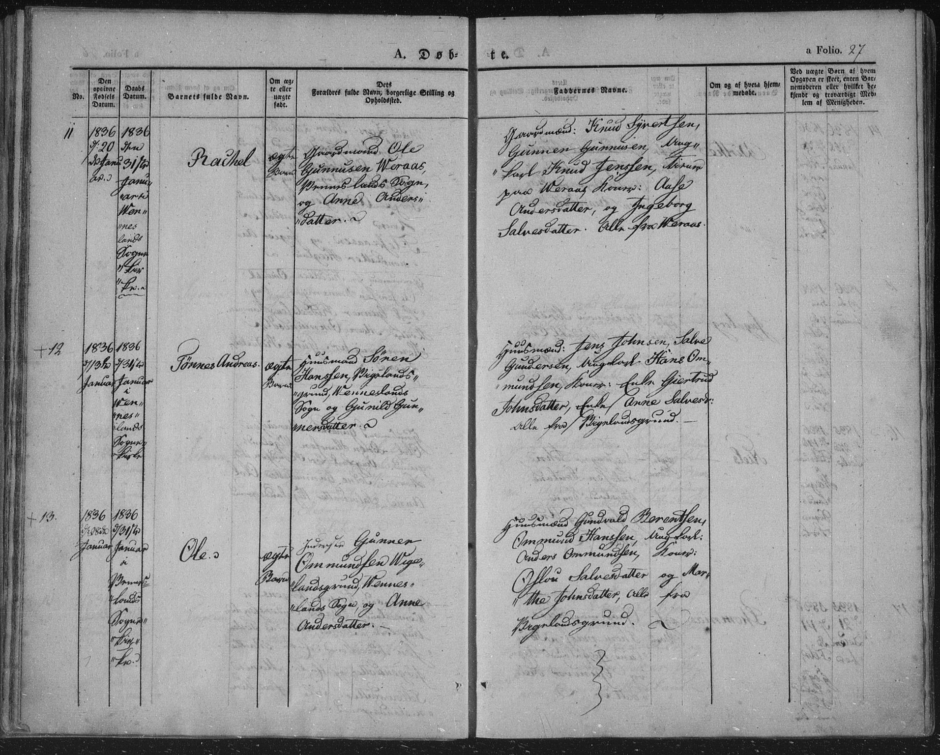 Vennesla sokneprestkontor, AV/SAK-1111-0045/Fa/Fac/L0004: Parish register (official) no. A 4, 1834-1855, p. 27