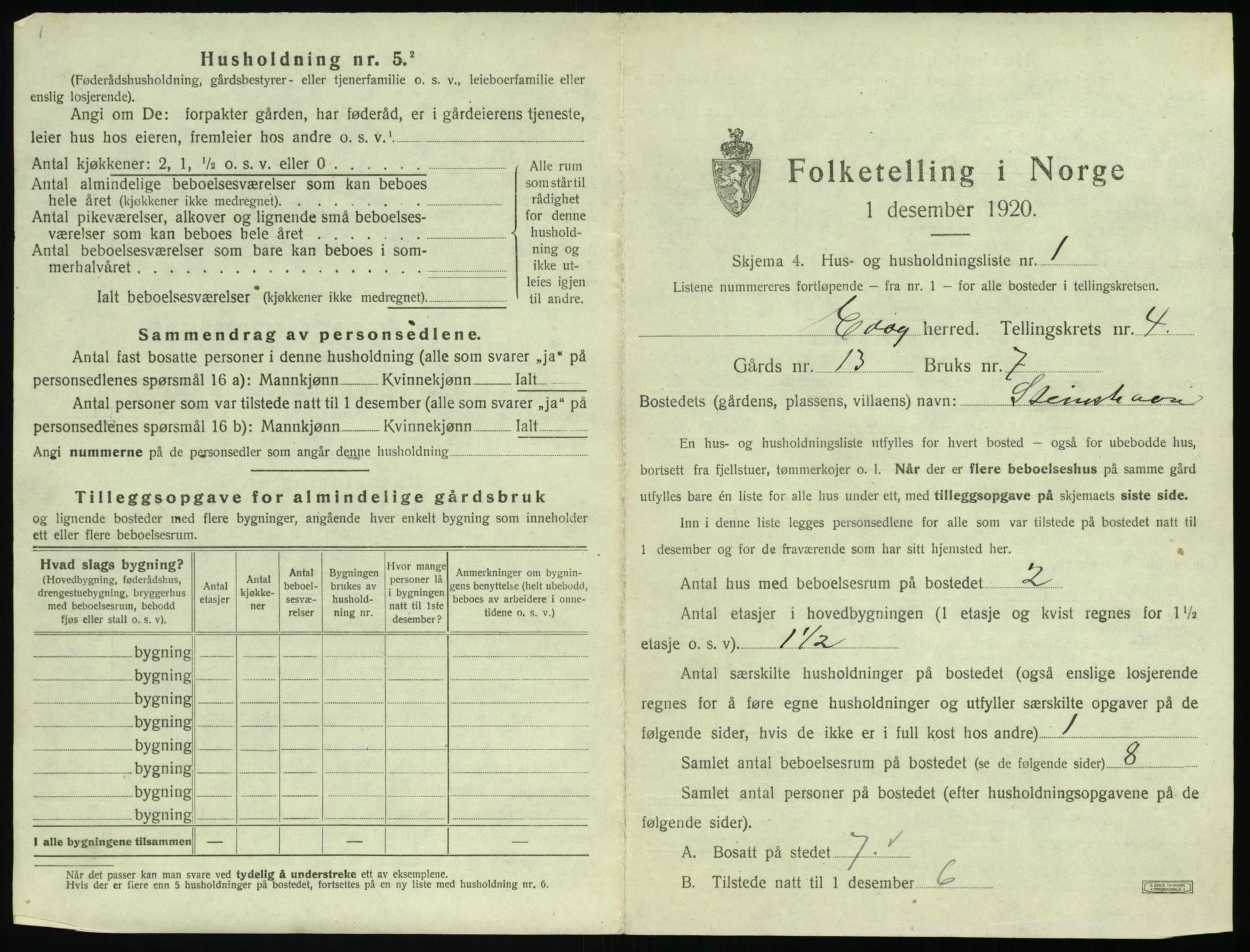 SAT, 1920 census for Edøy, 1920, p. 190