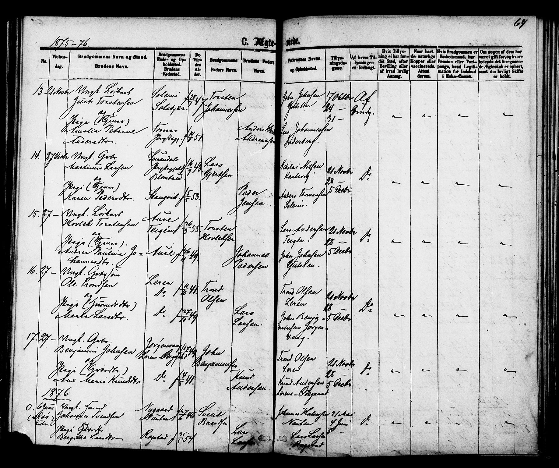 Ministerialprotokoller, klokkerbøker og fødselsregistre - Møre og Romsdal, SAT/A-1454/577/L0895: Parish register (official) no. 577A02, 1875-1879, p. 64