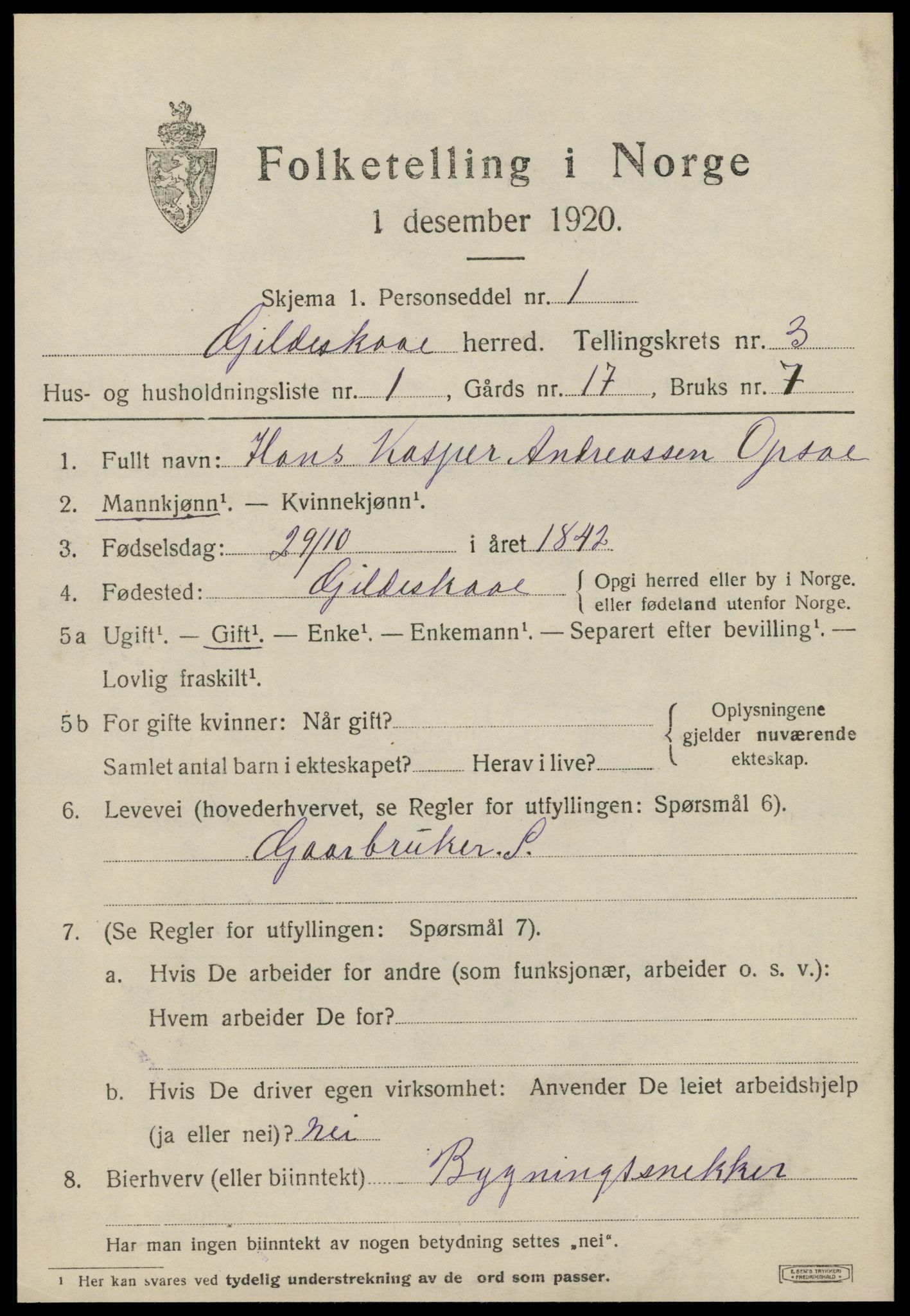 SAT, 1920 census for Gildeskål, 1920, p. 3050