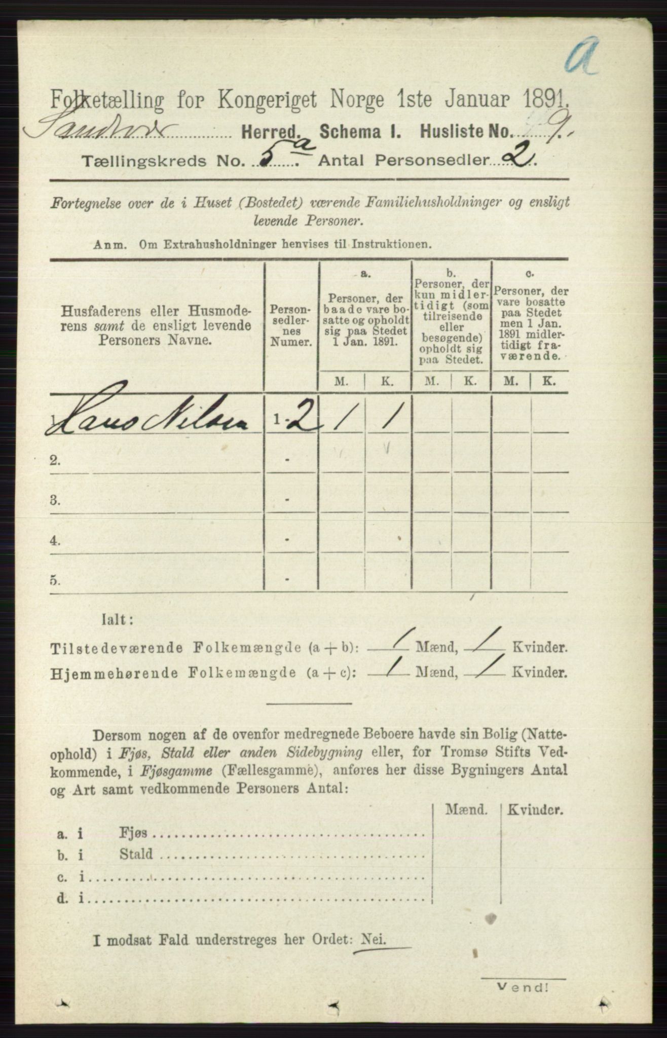 RA, 1891 census for 0629 Sandsvær, 1891, p. 2450