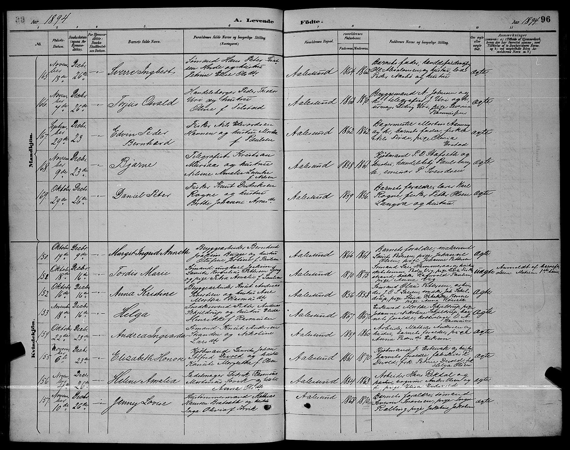 Ministerialprotokoller, klokkerbøker og fødselsregistre - Møre og Romsdal, AV/SAT-A-1454/529/L0467: Parish register (copy) no. 529C04, 1889-1897, p. 96