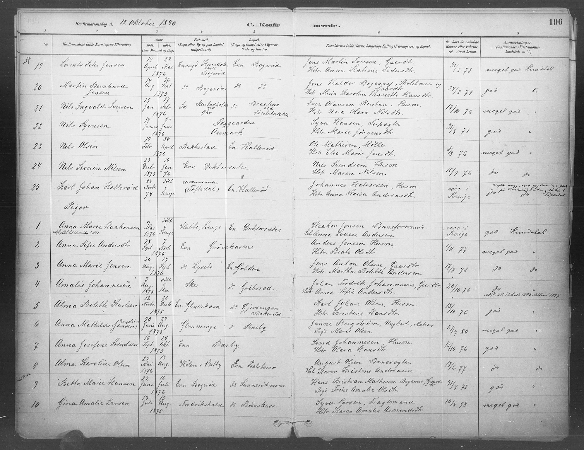 Idd prestekontor Kirkebøker, SAO/A-10911/F/Fb/L0002: Parish register (official) no. II 2, 1882-1923, p. 196