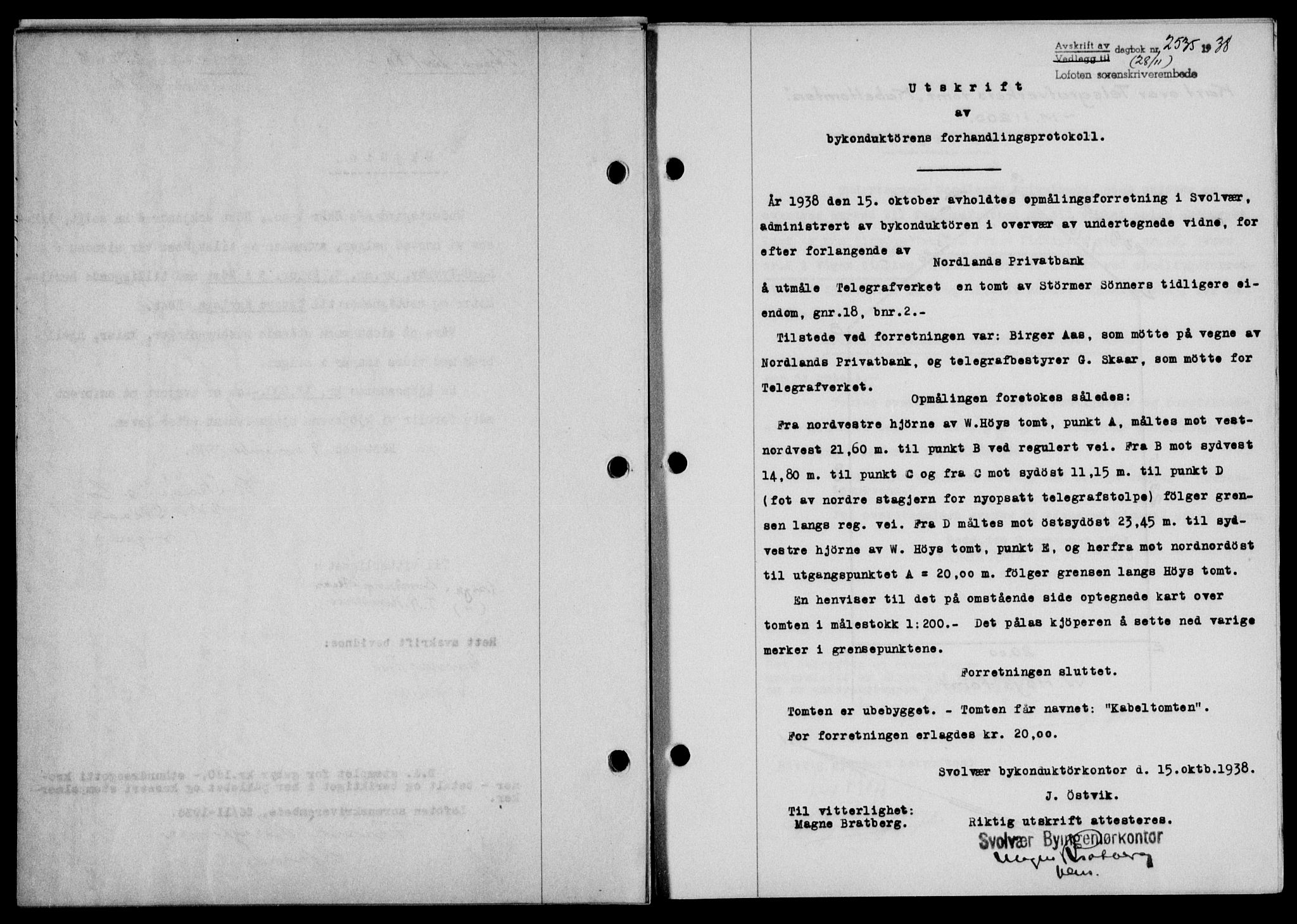 Lofoten sorenskriveri, SAT/A-0017/1/2/2C/L0004a: Mortgage book no. 4a, 1938-1938, Diary no: : 2535/1938
