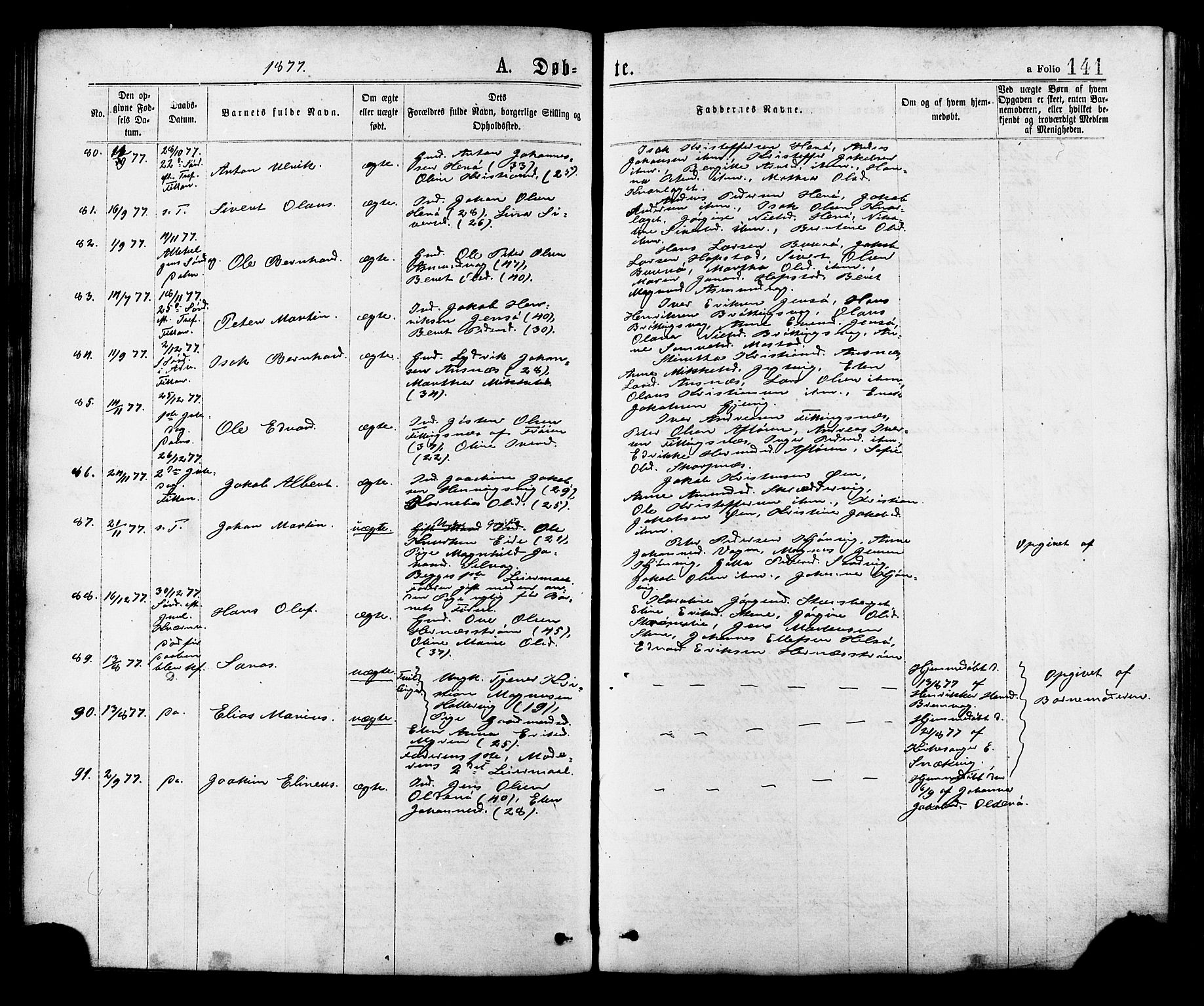 Ministerialprotokoller, klokkerbøker og fødselsregistre - Sør-Trøndelag, AV/SAT-A-1456/634/L0532: Parish register (official) no. 634A08, 1871-1881, p. 141