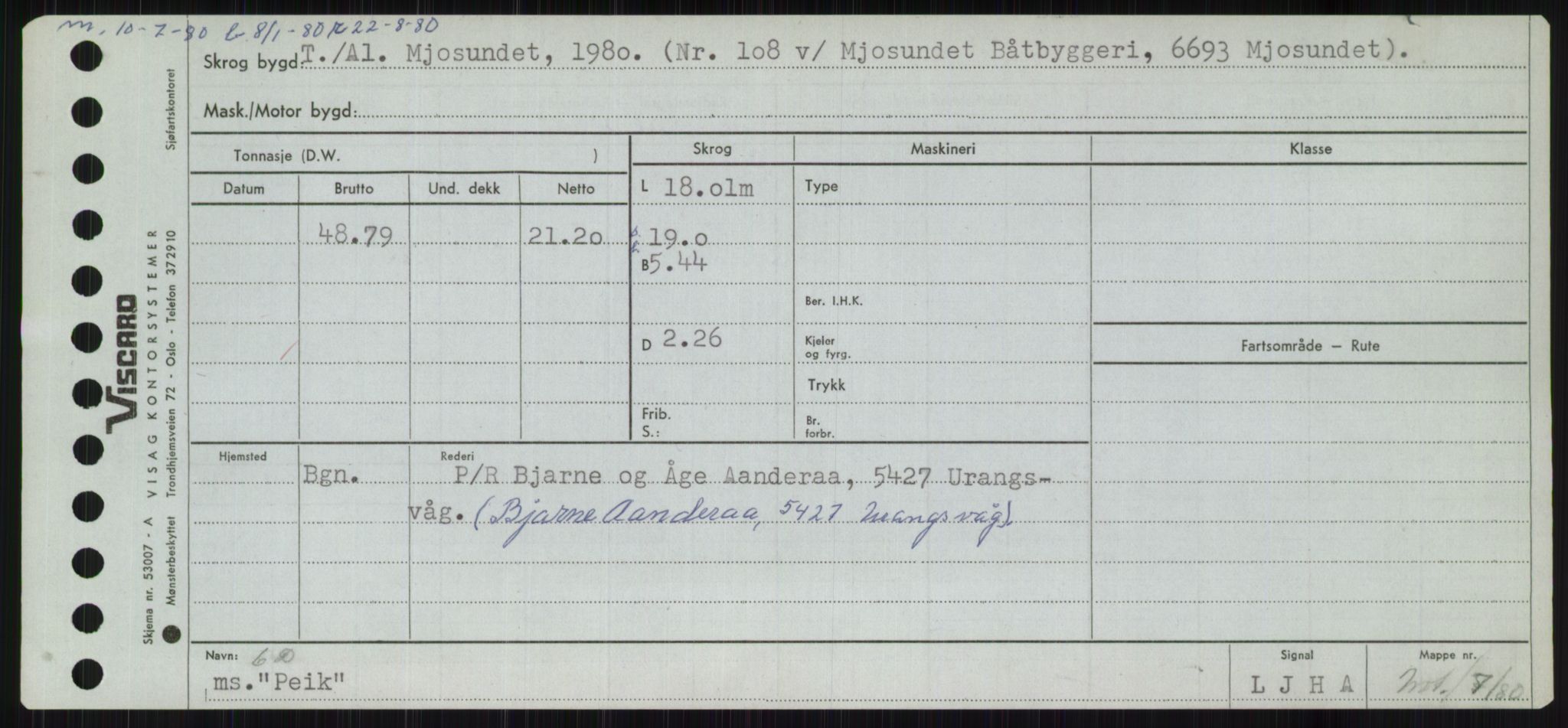 Sjøfartsdirektoratet med forløpere, Skipsmålingen, AV/RA-S-1627/H/Ha/L0004/0002: Fartøy, Mas-R / Fartøy, Odin-R, p. 253