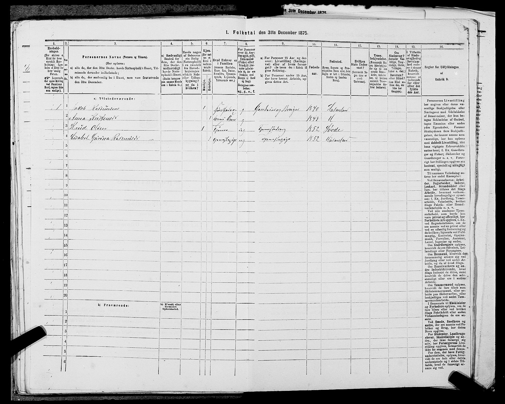 SAST, 1875 census for 1133P Hjelmeland, 1875, p. 896