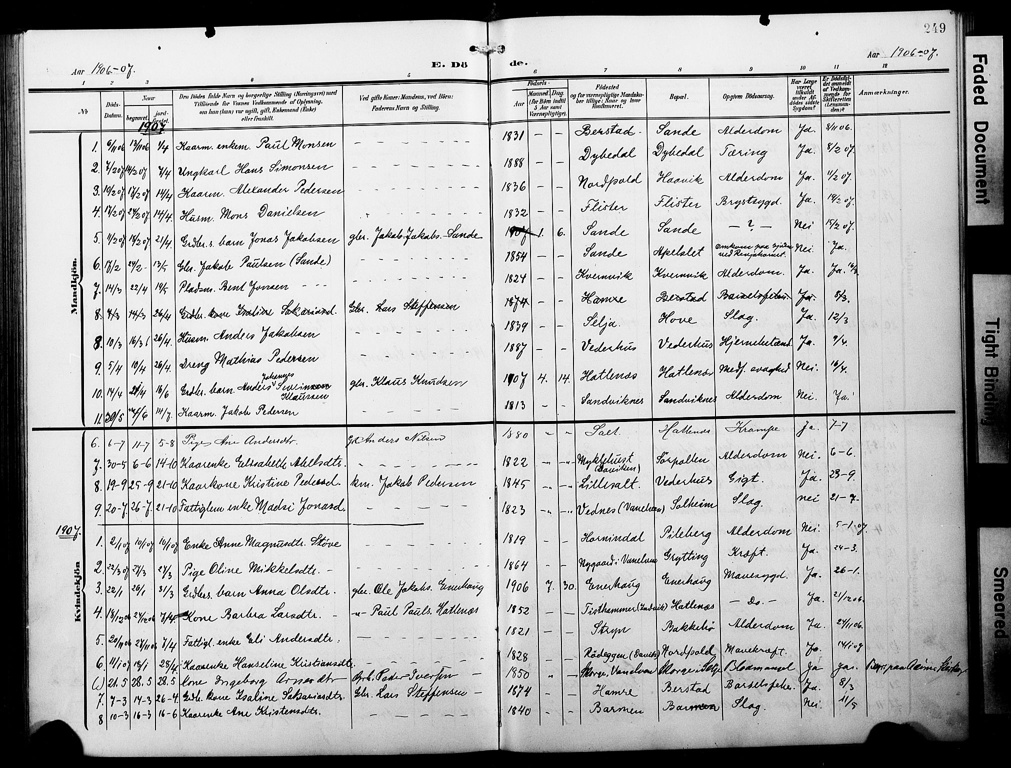 Selje sokneprestembete, SAB/A-99938/H/Ha/Hab/Habb: Parish register (copy) no. B 1, 1905-1923, p. 249