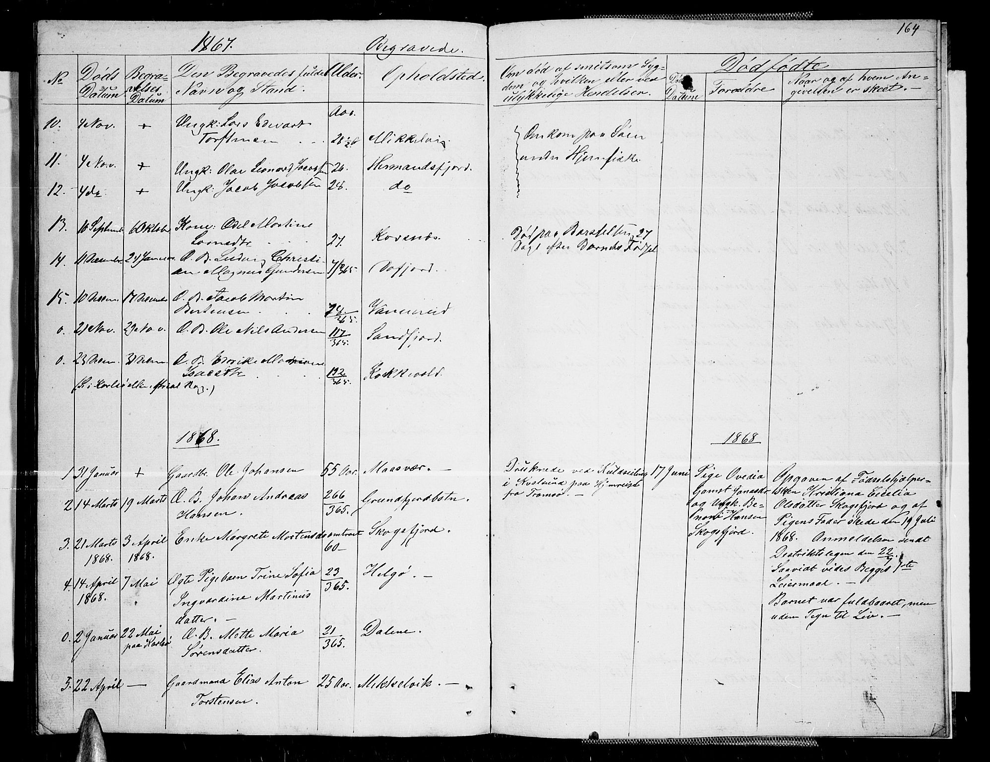 Karlsøy sokneprestembete, SATØ/S-1299/H/Ha/Hab/L0004klokker: Parish register (copy) no. 4, 1845-1870, p. 164