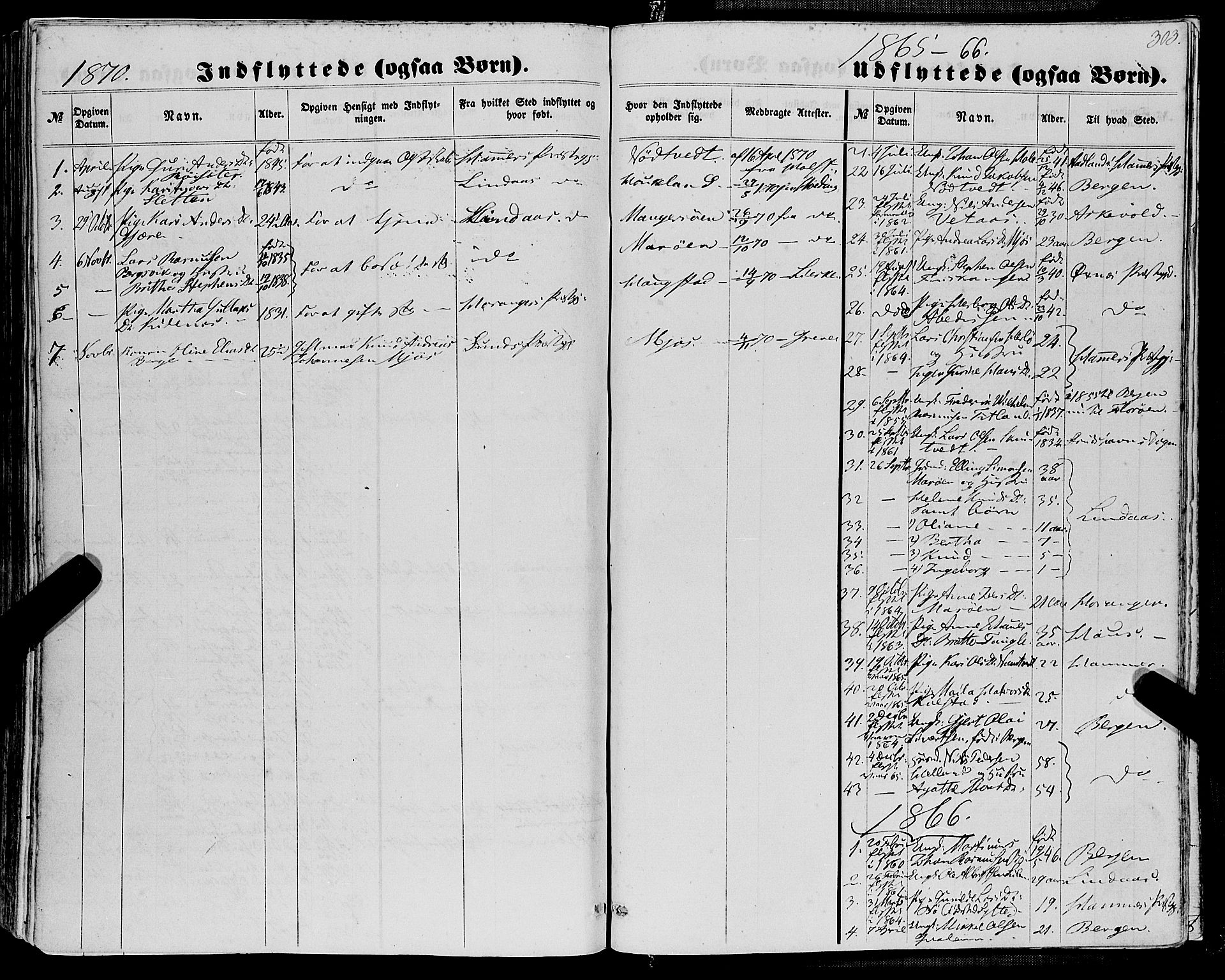 Manger sokneprestembete, SAB/A-76801/H/Haa: Parish register (official) no. A 7, 1860-1870, p. 303