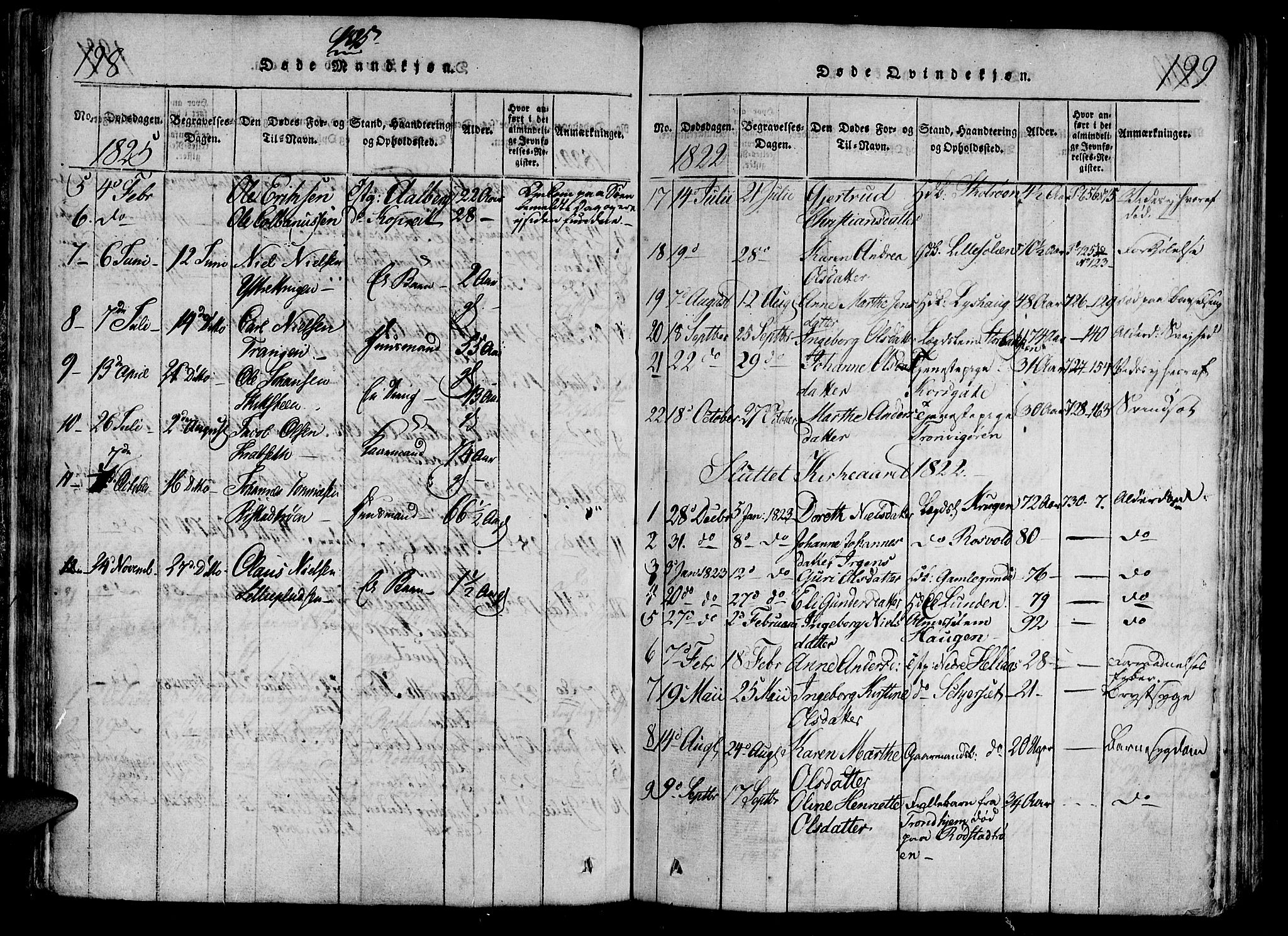 Ministerialprotokoller, klokkerbøker og fødselsregistre - Nord-Trøndelag, AV/SAT-A-1458/701/L0005: Parish register (official) no. 701A05 /1, 1816-1825, p. 198-199