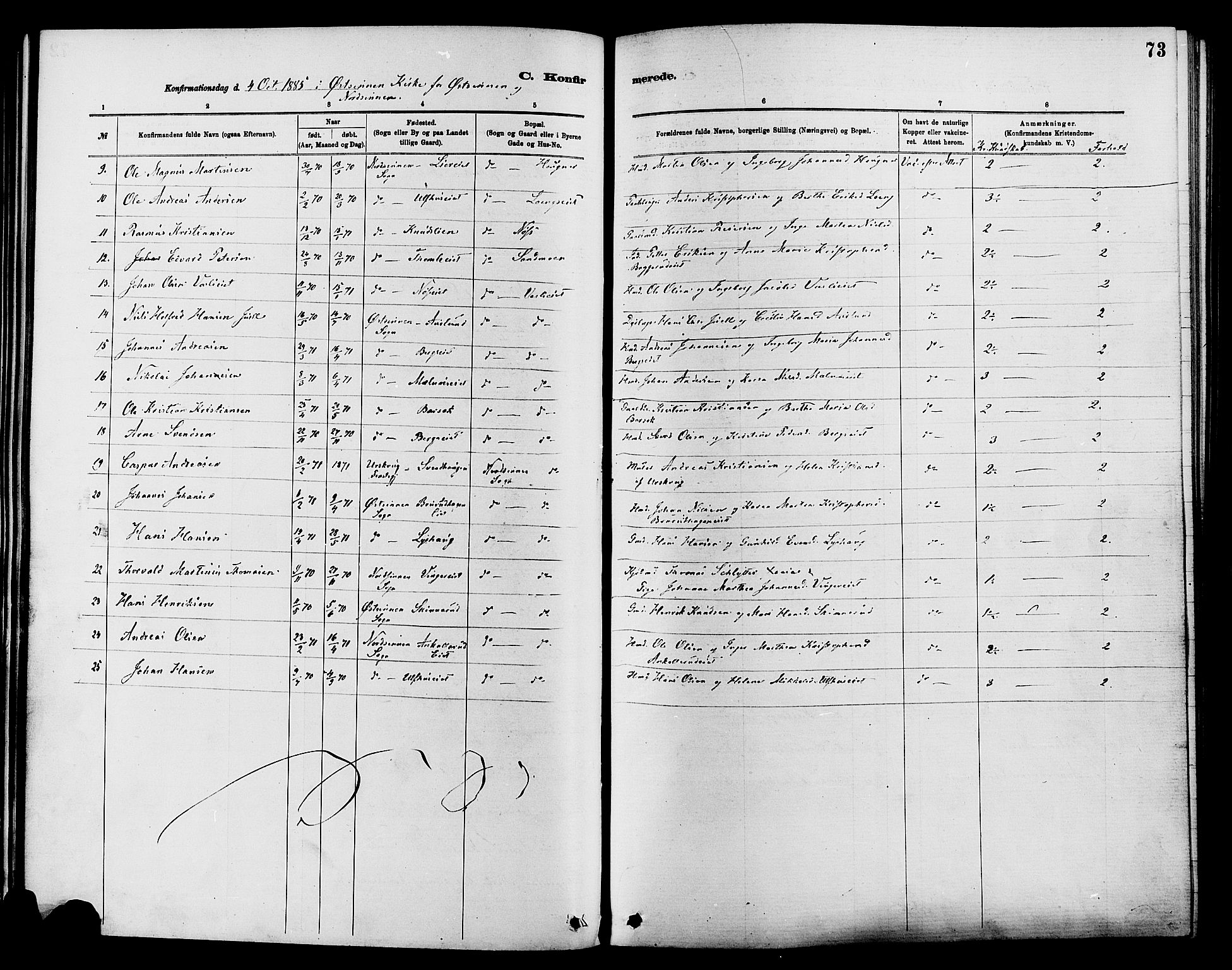 Nordre Land prestekontor, SAH/PREST-124/H/Ha/Haa/L0003: Parish register (official) no. 3, 1882-1896, p. 73