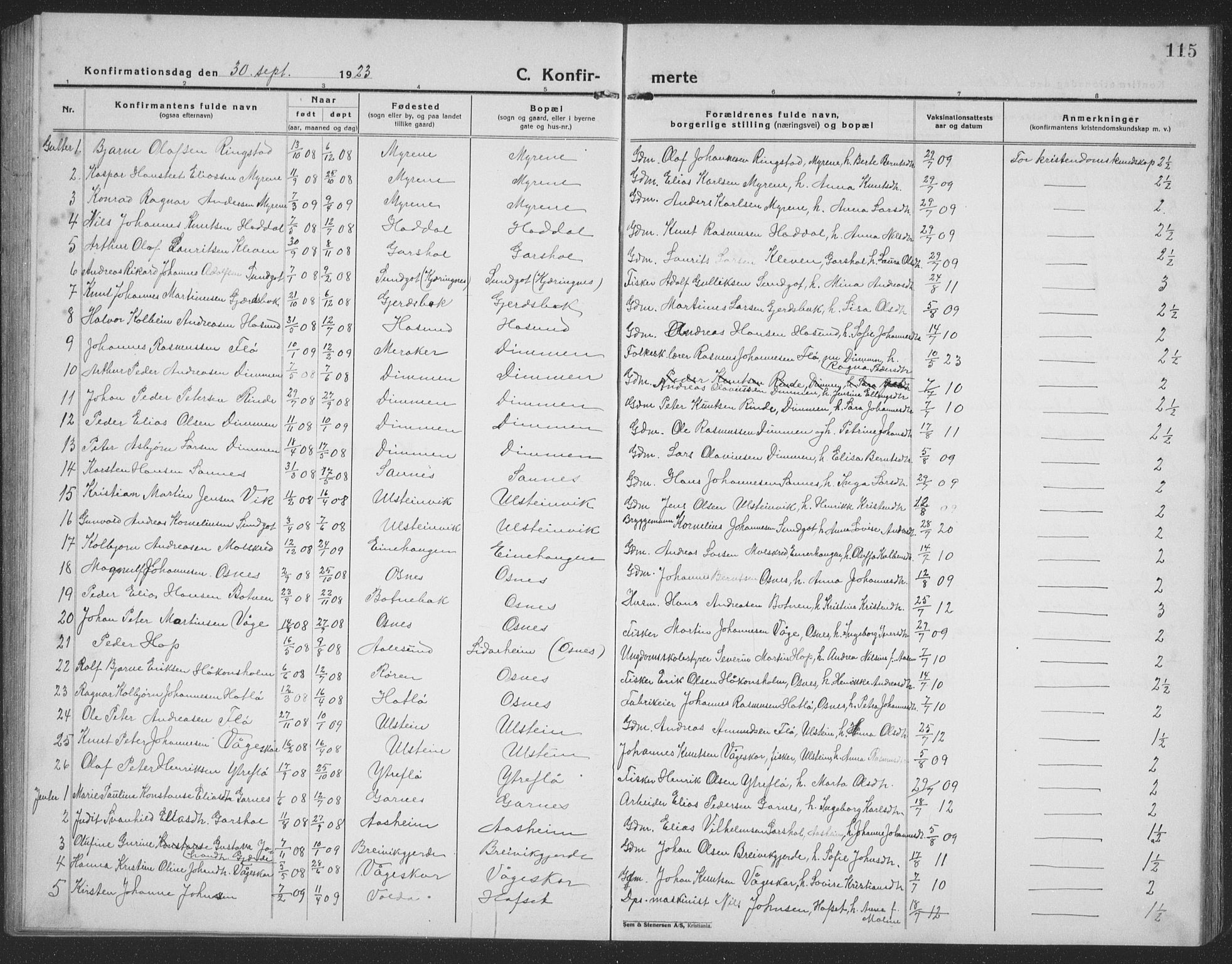 Ministerialprotokoller, klokkerbøker og fødselsregistre - Møre og Romsdal, AV/SAT-A-1454/509/L0113: Parish register (copy) no. 509C03, 1923-1939, p. 115