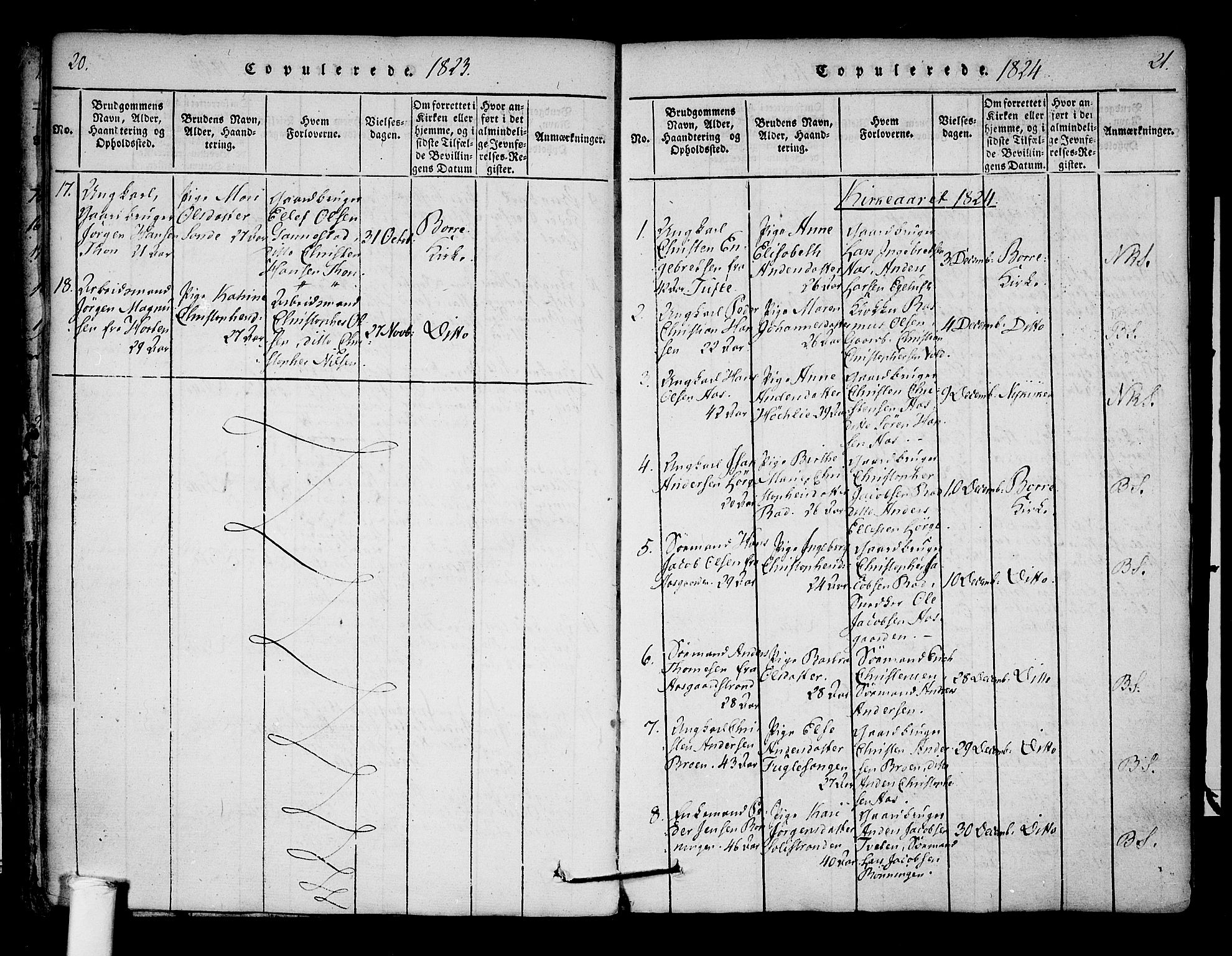 Borre kirkebøker, SAKO/A-338/F/Fa/L0004: Parish register (official) no. I 4, 1815-1845, p. 20-21