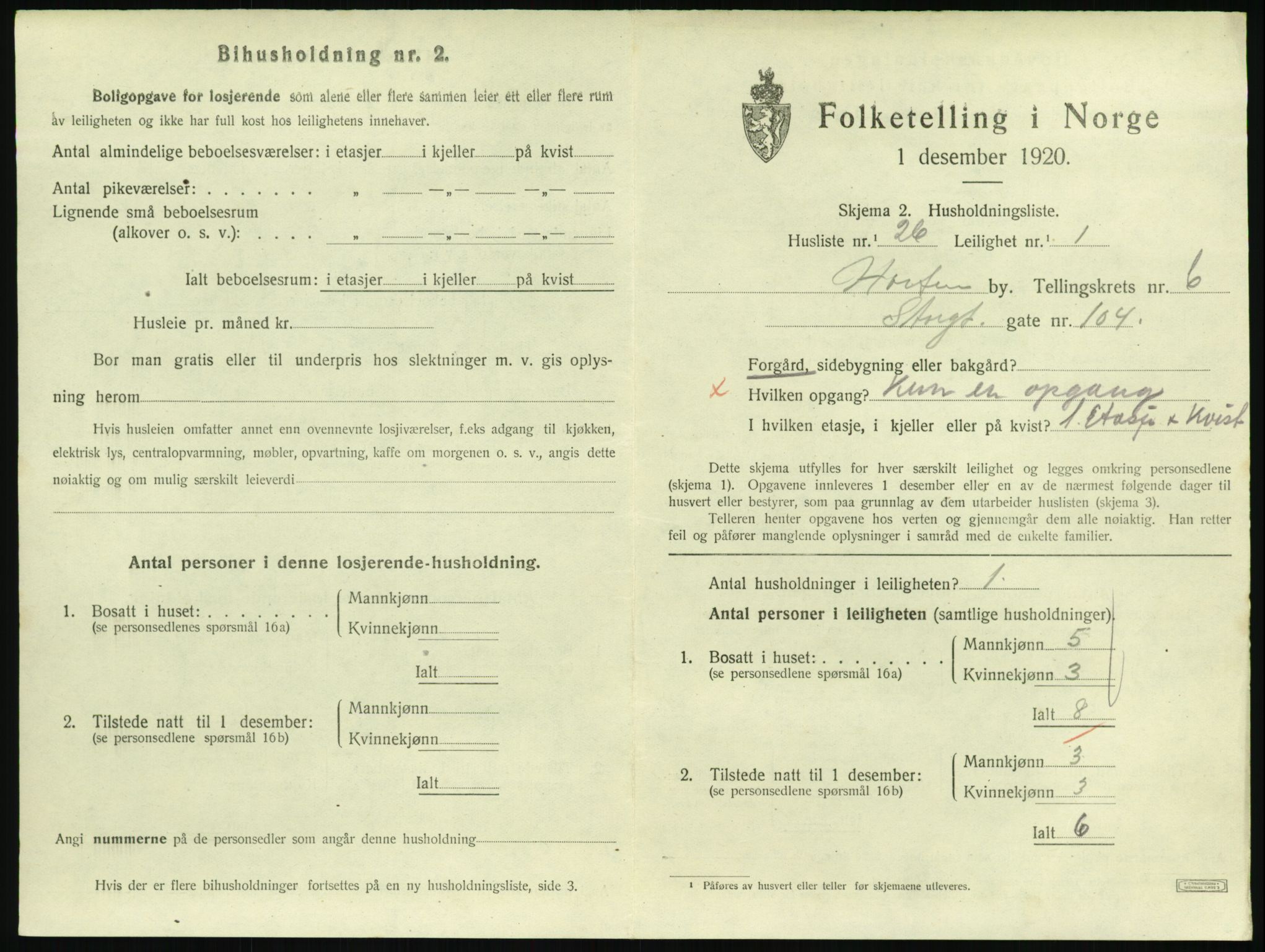 SAKO, 1920 census for Horten, 1920, p. 6447