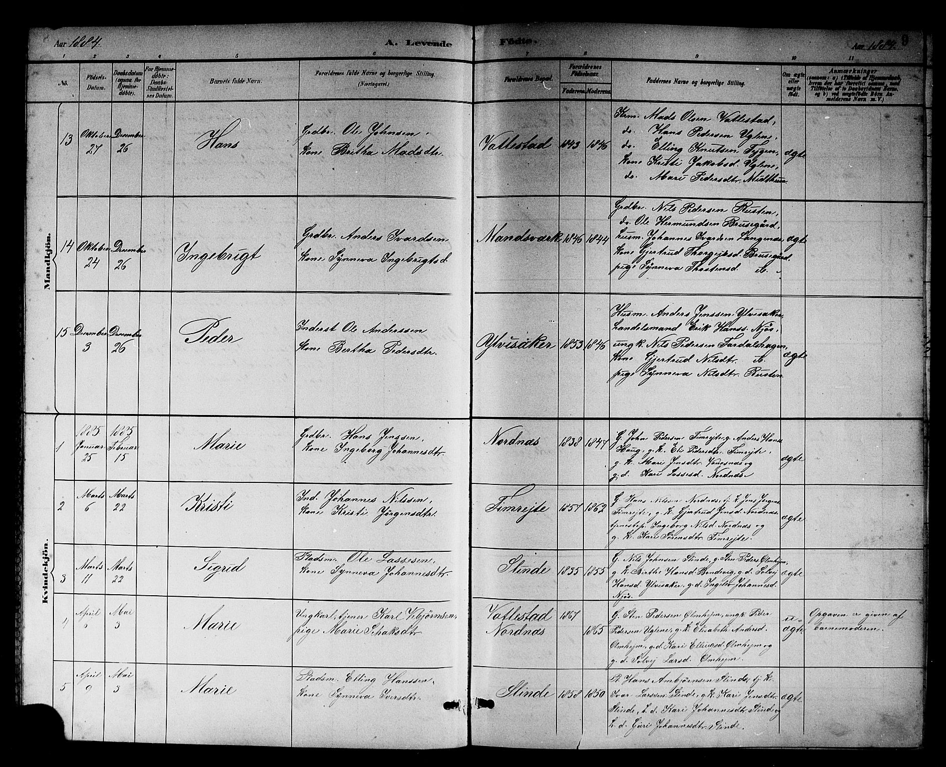 Sogndal sokneprestembete, AV/SAB-A-81301/H/Hab/Habc/L0002: Parish register (copy) no. C 2, 1884-1910, p. 9