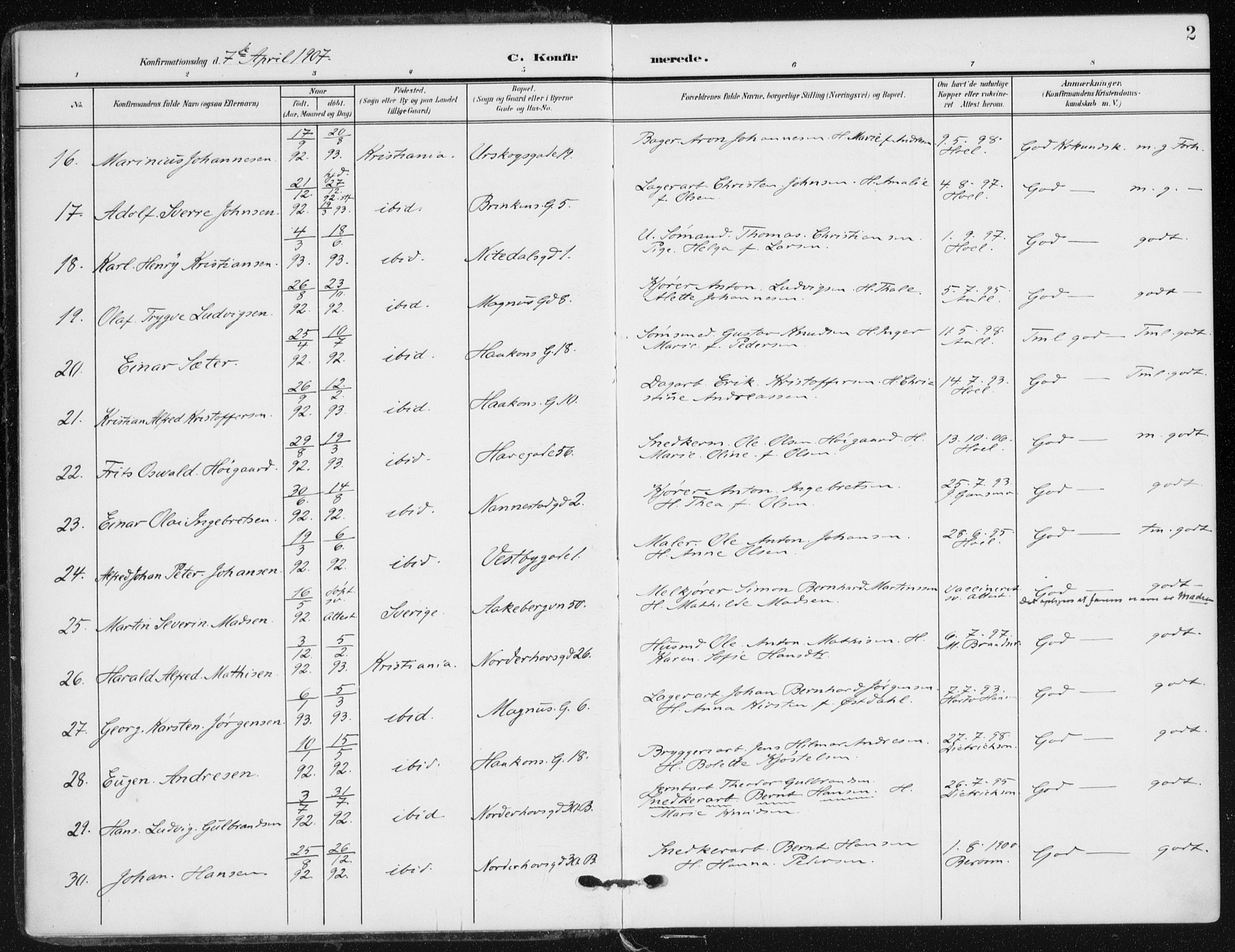 Kampen prestekontor Kirkebøker, AV/SAO-A-10853/F/Fa/L0011: Parish register (official) no. I 11, 1907-1917, p. 2