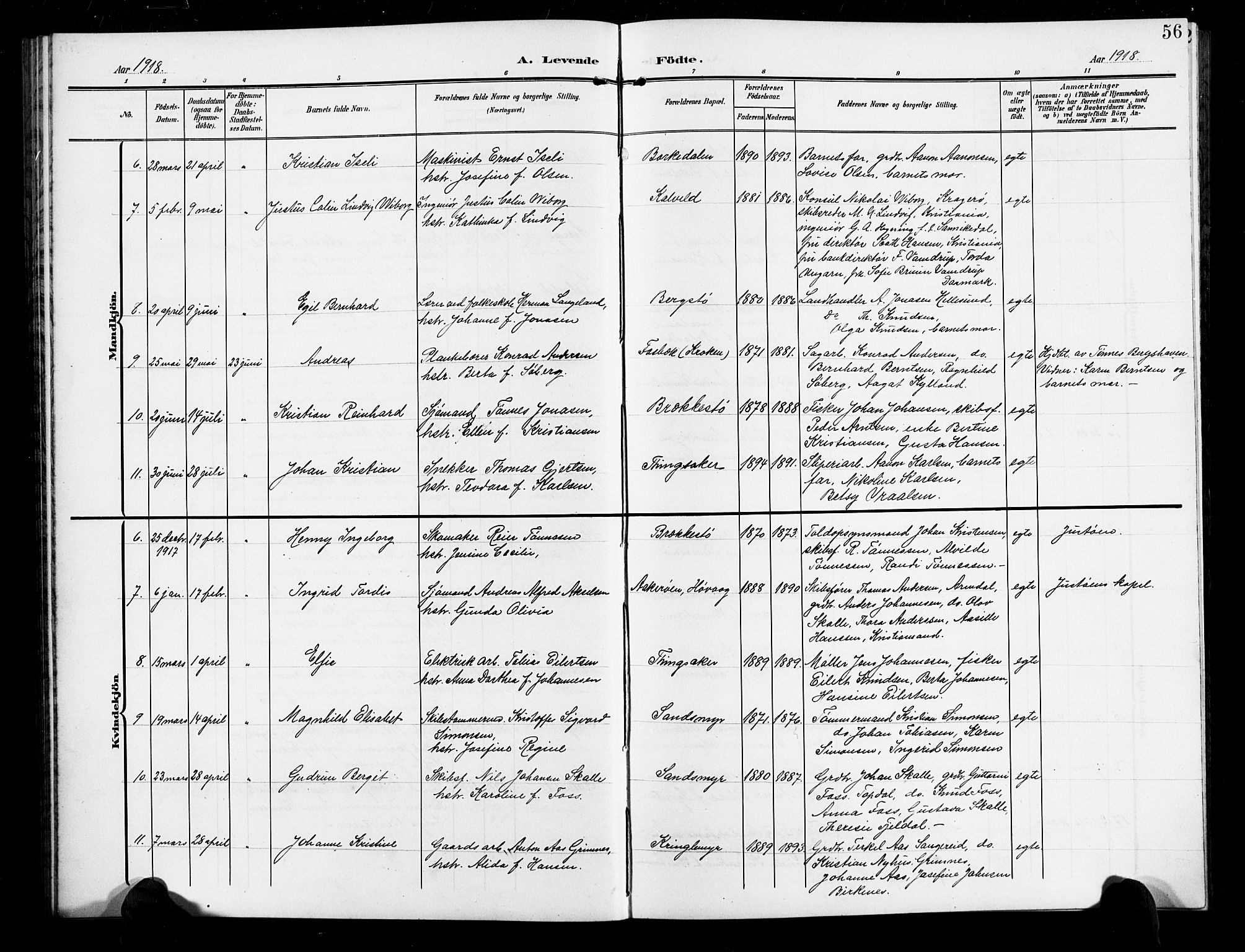 Vestre Moland sokneprestkontor, AV/SAK-1111-0046/F/Fb/Fbb/L0007: Parish register (copy) no. B 7, 1906-1929, p. 56