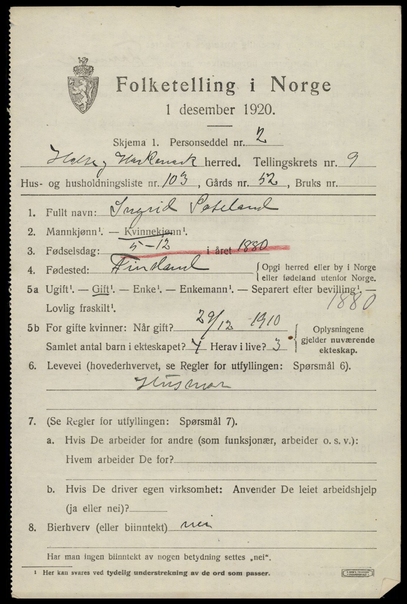 SAK, 1920 census for Halse og Harkmark, 1920, p. 5601