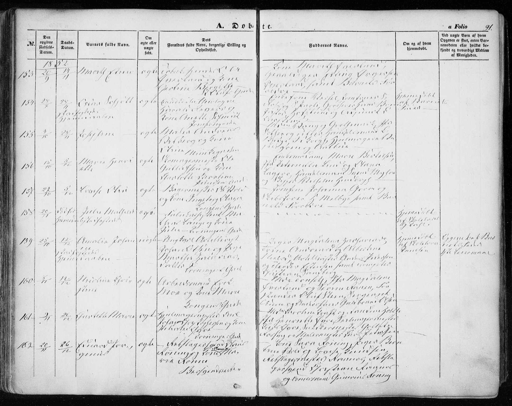 Ministerialprotokoller, klokkerbøker og fødselsregistre - Sør-Trøndelag, SAT/A-1456/601/L0051: Parish register (official) no. 601A19, 1848-1857, p. 91
