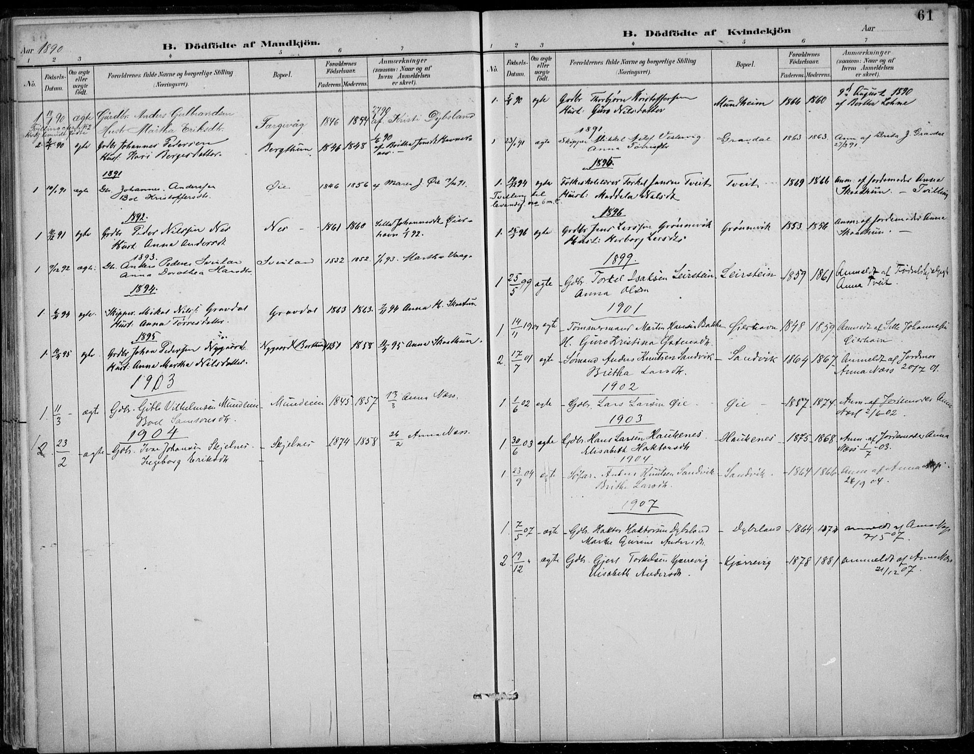 Strandebarm sokneprestembete, SAB/A-78401/H/Haa: Parish register (official) no. D  1, 1886-1912, p. 61